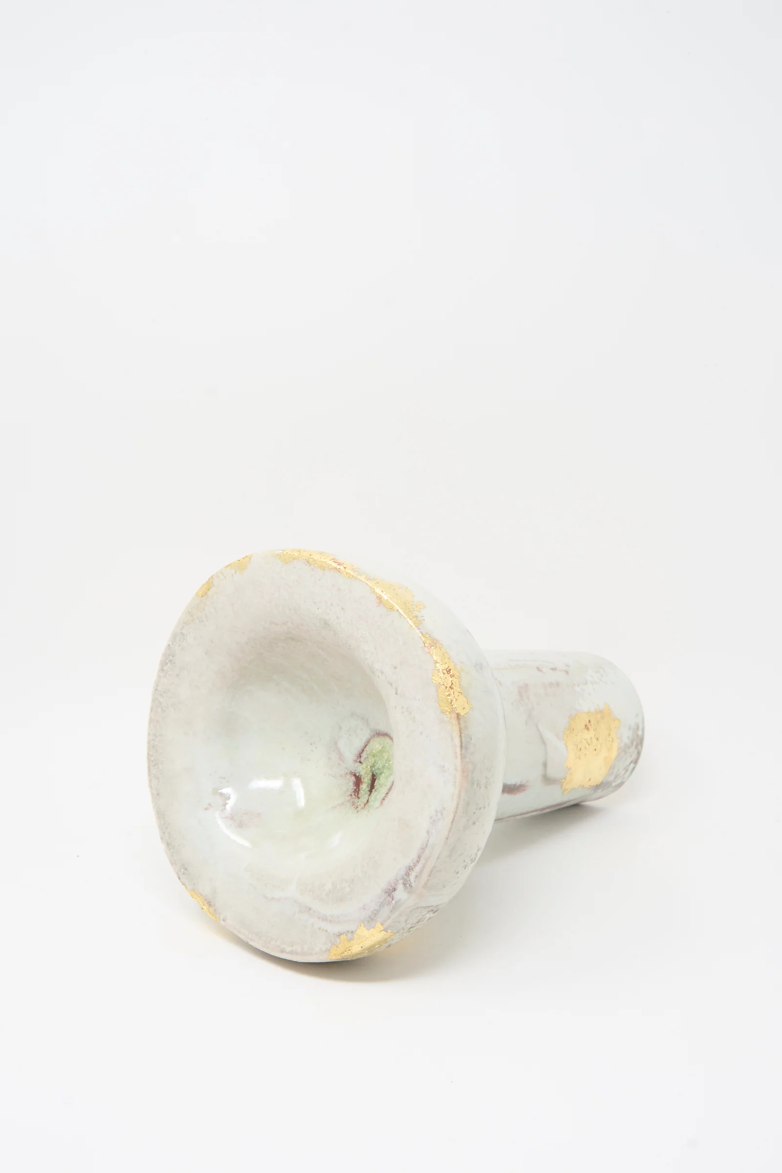 Wood-Fired Porcelain Pedestal Bowl with Gold Leaf - Image 4