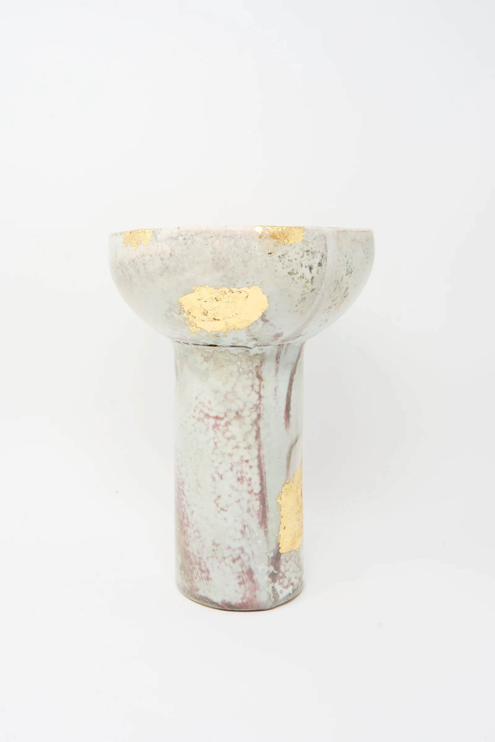 Wood-Fired Porcelain Pedestal Bowl with Gold Leaf - Image 5