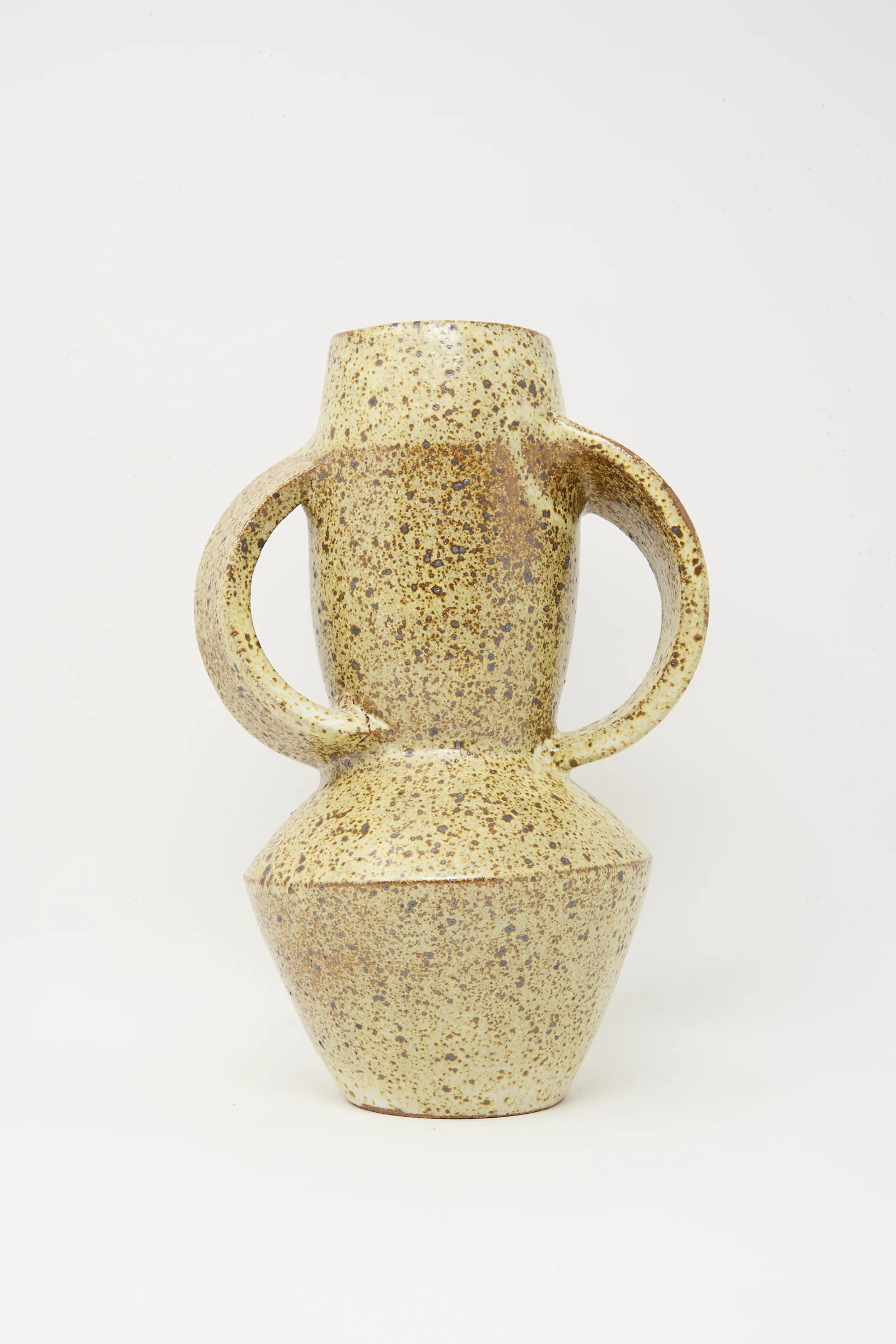 Tall Shaped Handled Vase in Eggshell Speckle