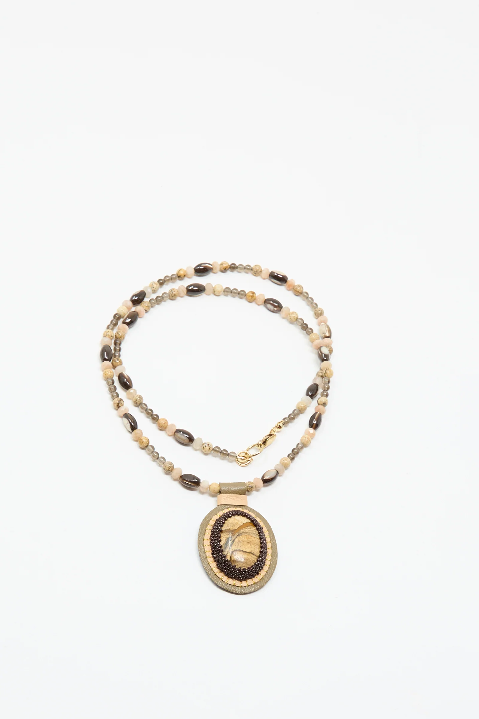 Love Bead Necklace in Brown with Picture Jasper Charm - Image 4