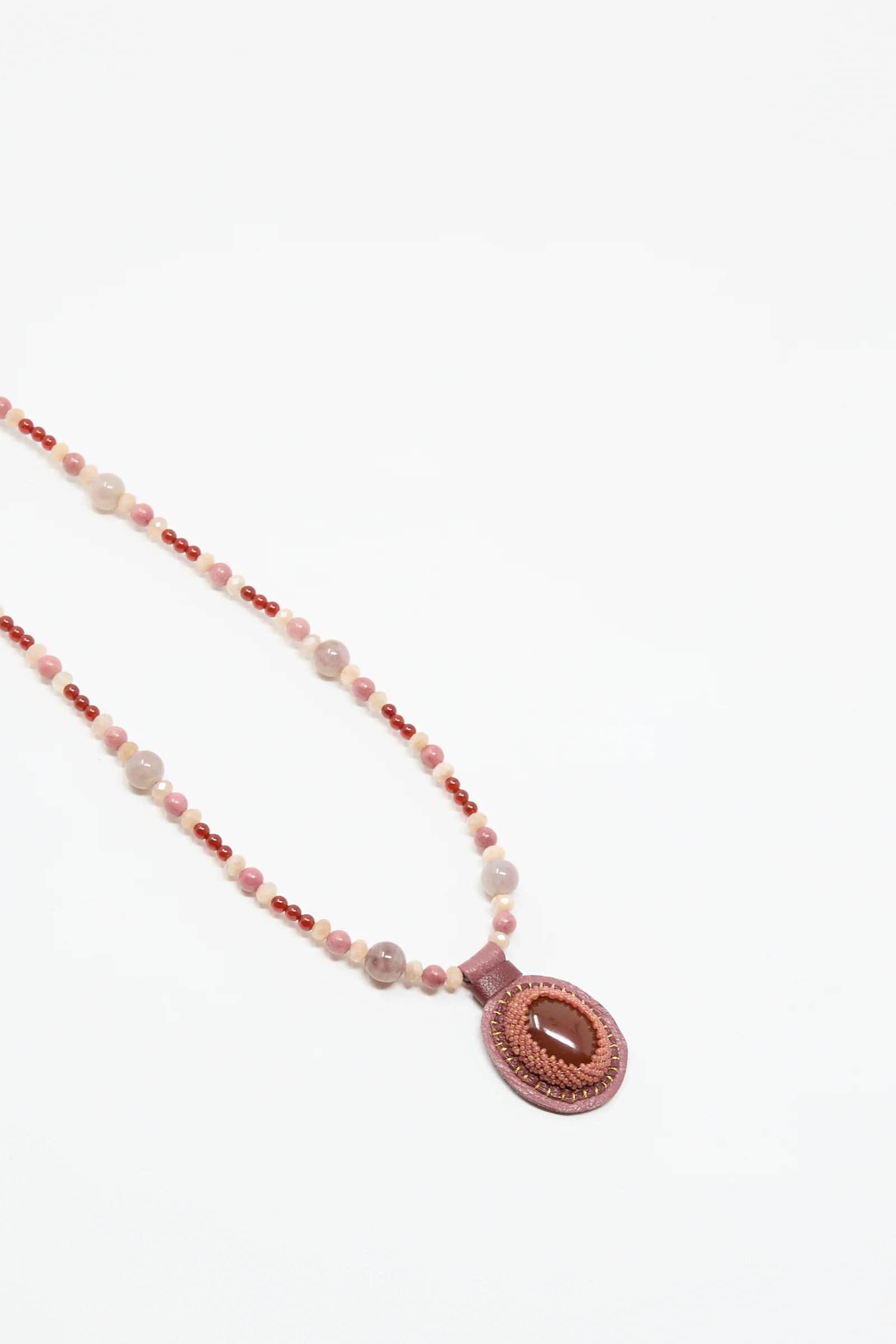 Love Bead Necklace in Pink with Carnelian Charm - Image 3