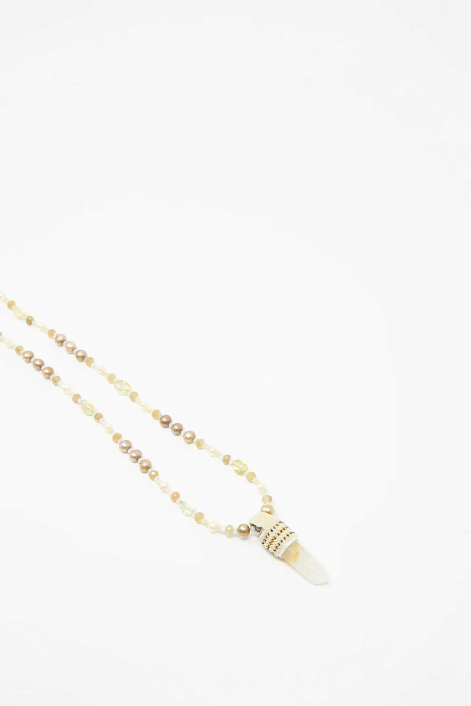 Peace of Mind Necklace in Mother of Pearl with Quartz Crystal Pendant - Image 3