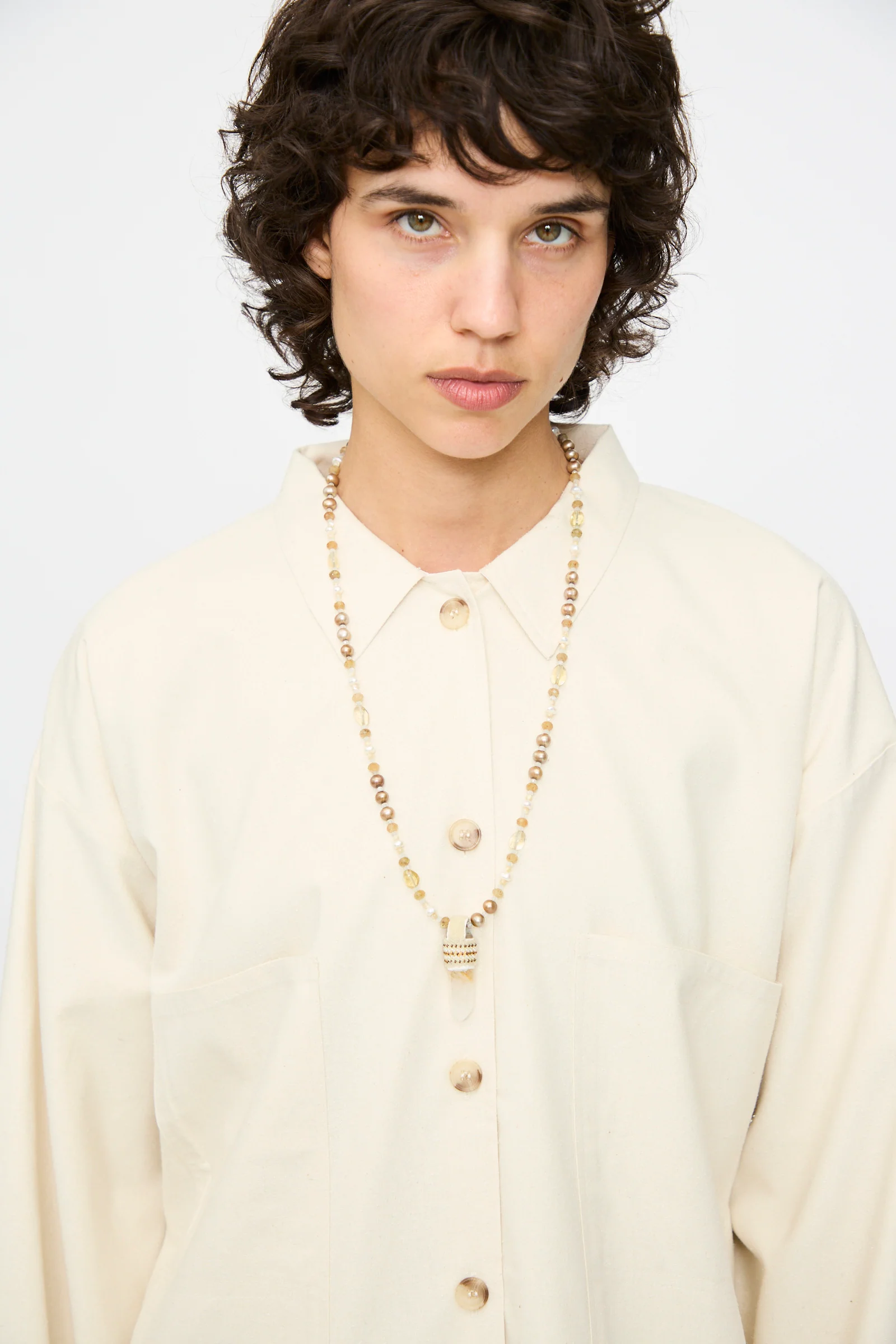 Peace of Mind Necklace in Mother of Pearl with Quartz Crystal Pendant - Image 4