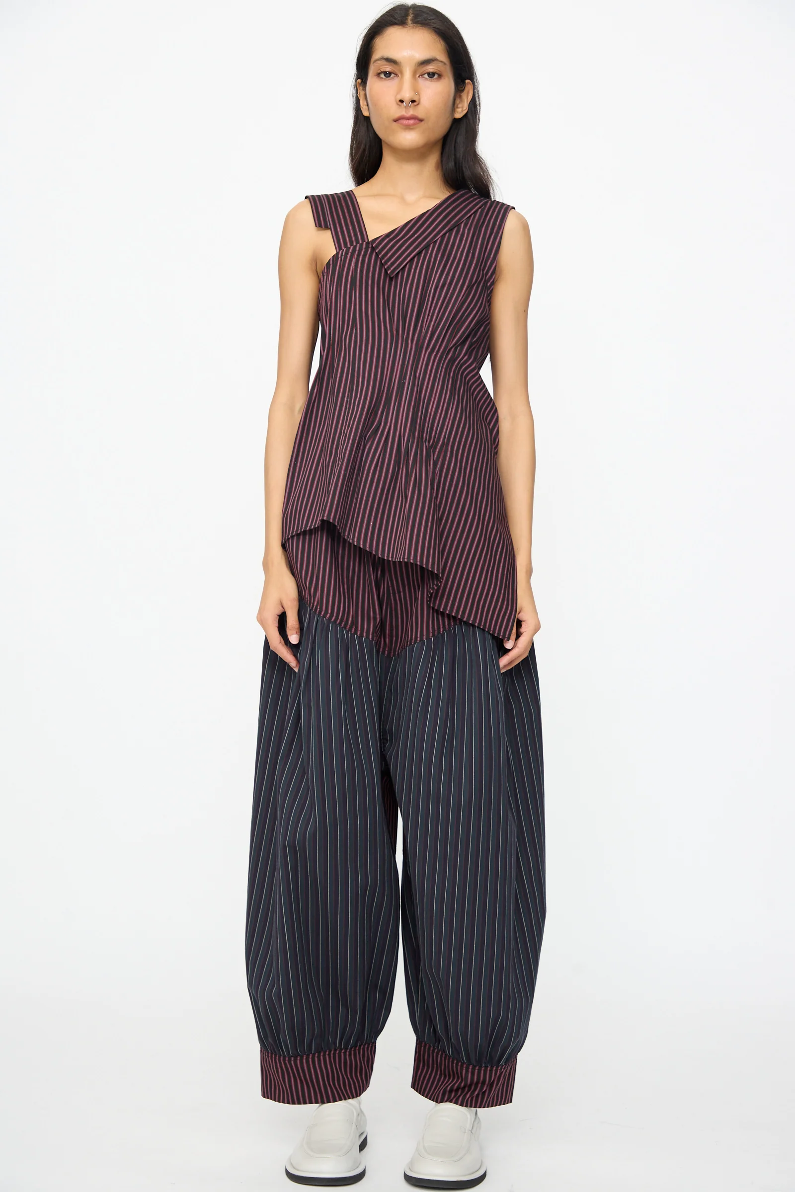 Cotton Suiting Crescent Pants in Celestine Stripe - Image 4