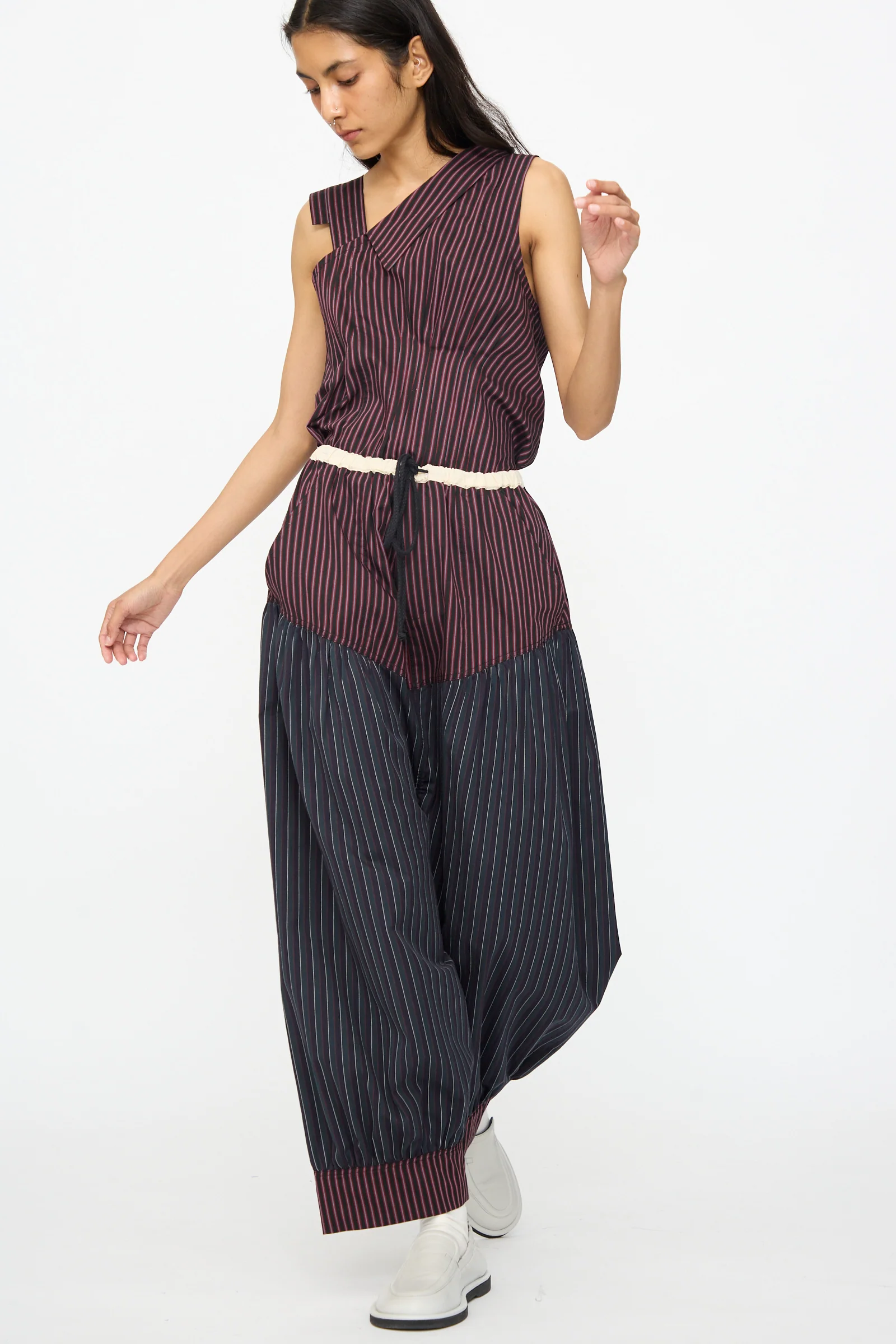 Cotton Suiting Crescent Pants in Celestine Stripe - Image 5
