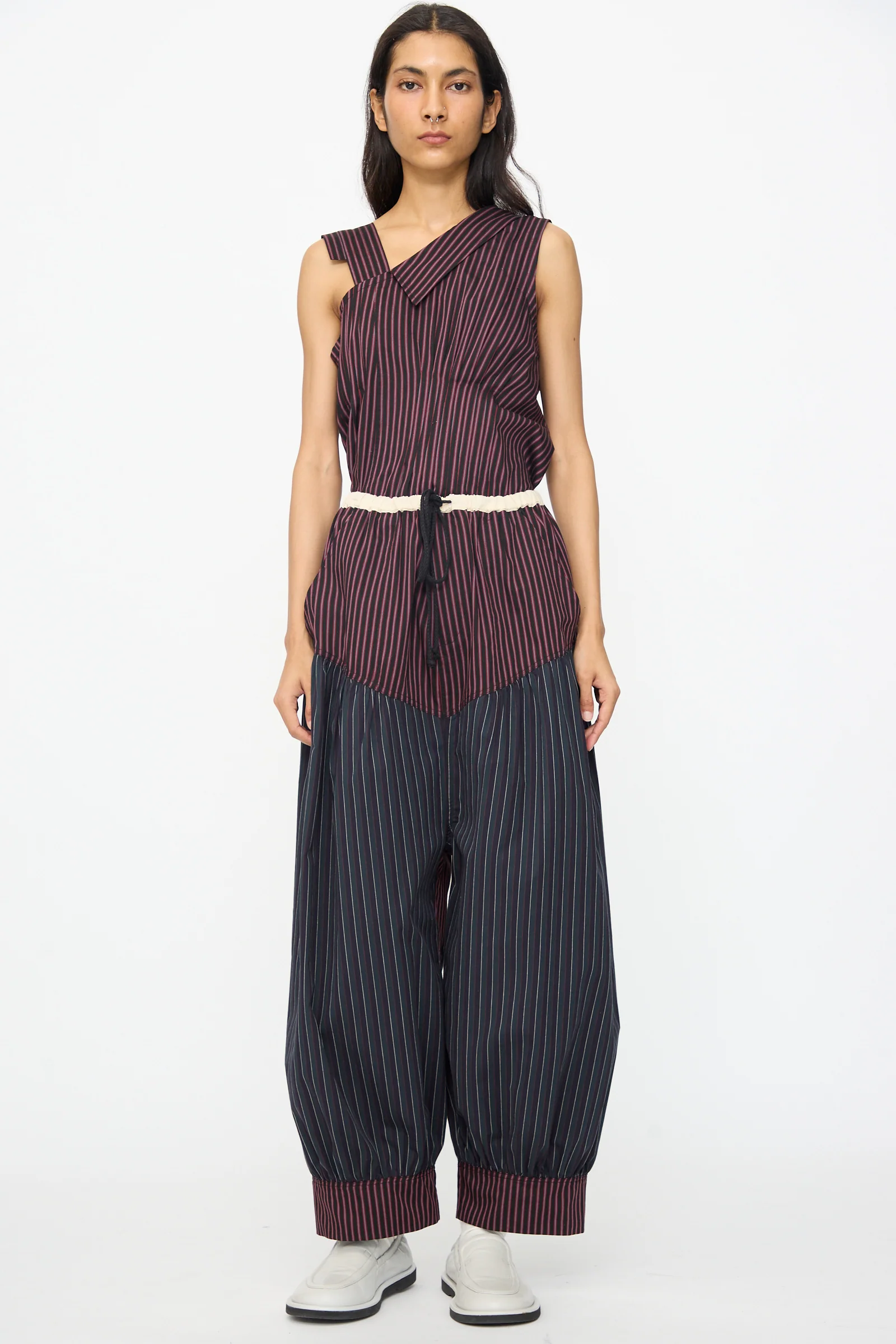 Cotton Suiting Crescent Pants in Celestine Stripe - Image 6