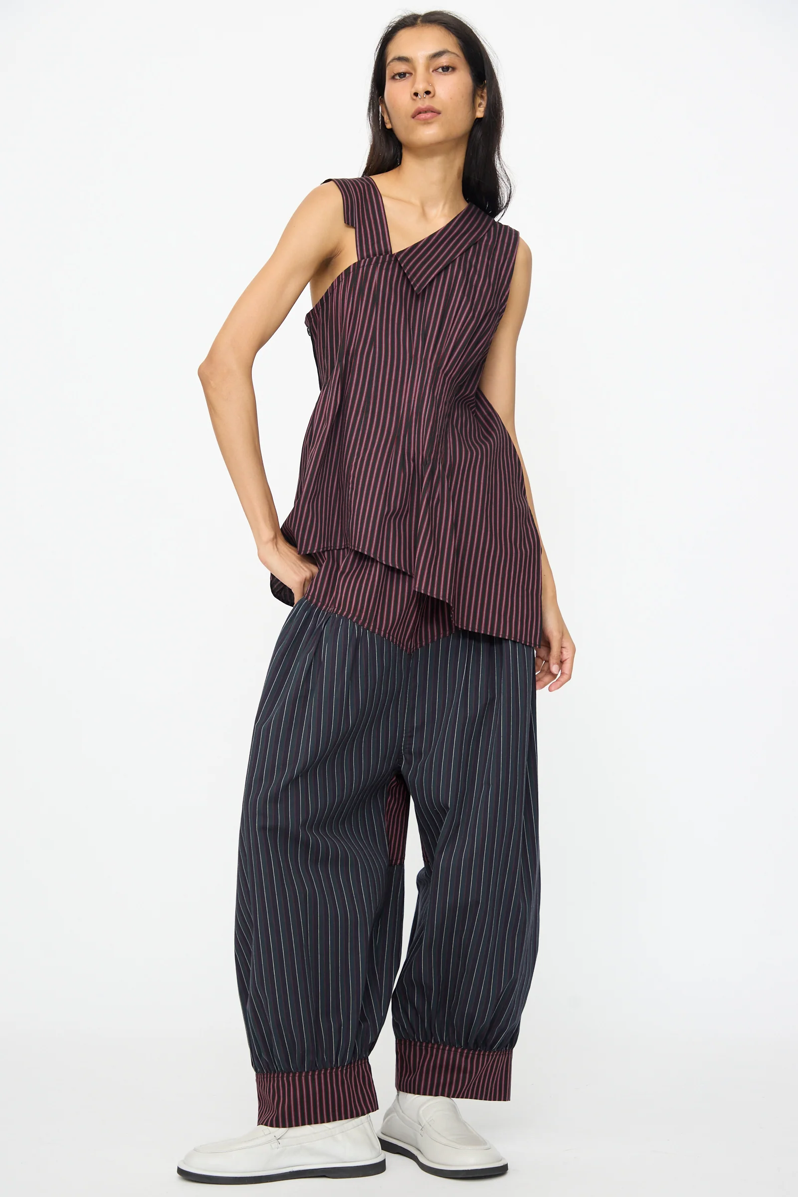 Cotton Suiting Solstice Top in Celestine Stripe