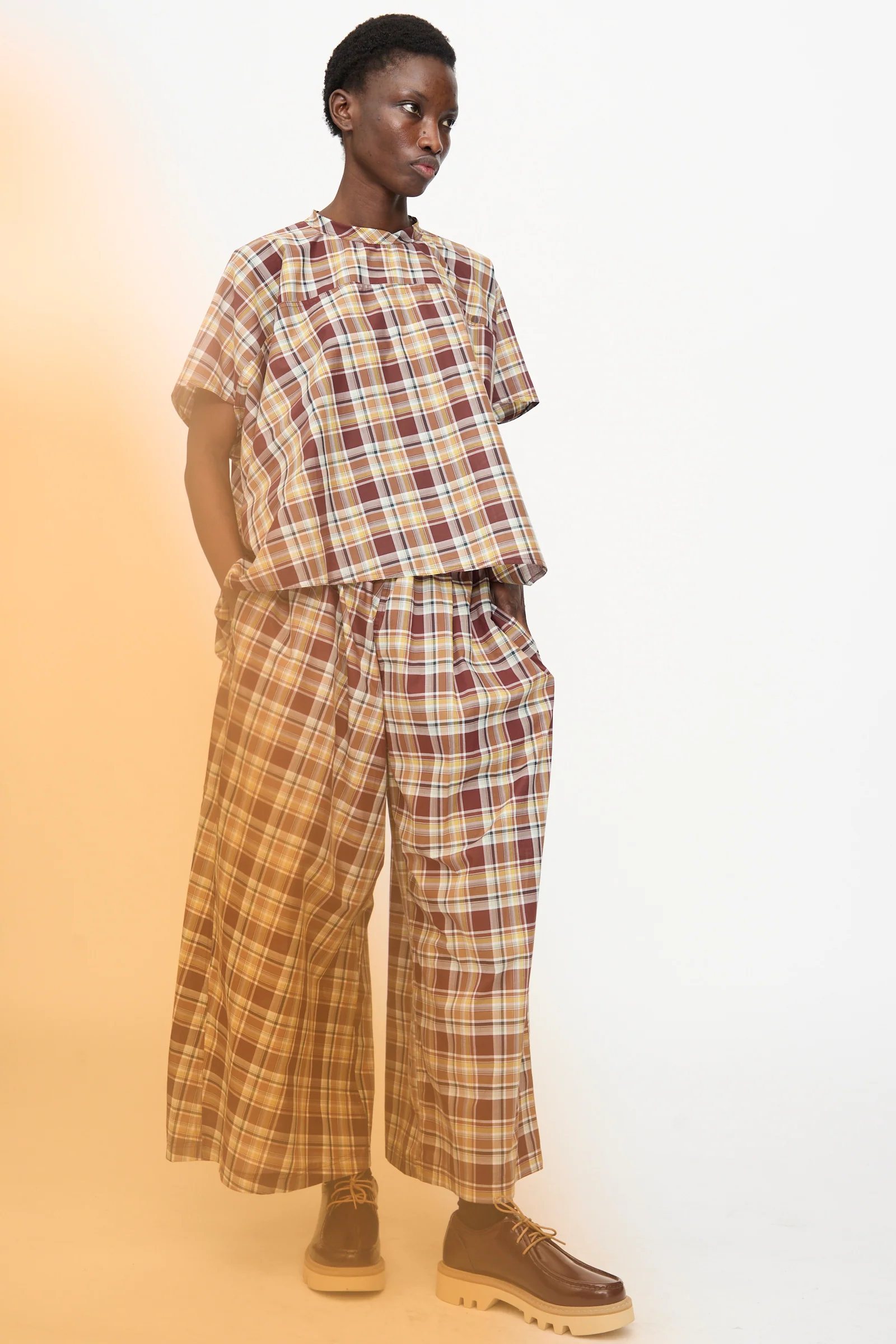 Cotton Batiste Check Basker Shirt in Toffee - Image 4
