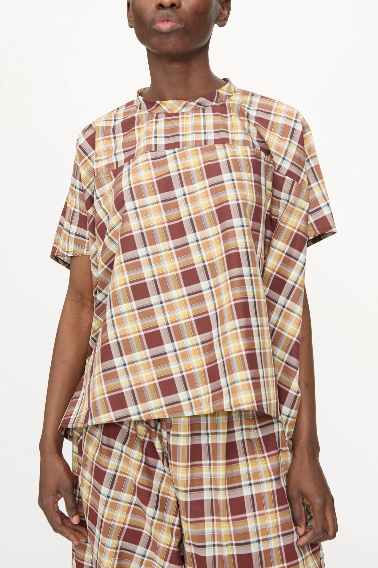 Cotton Batiste Check Basker Shirt in Toffee - Image 5