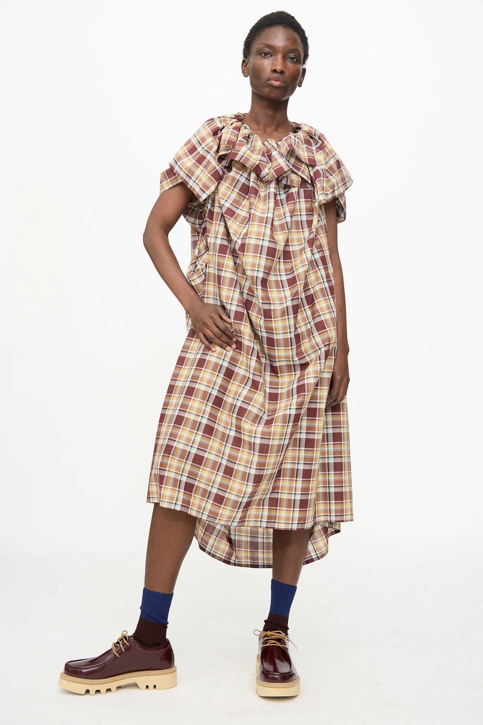 Cotton Batiste Check Dolabella Dress in Toffee