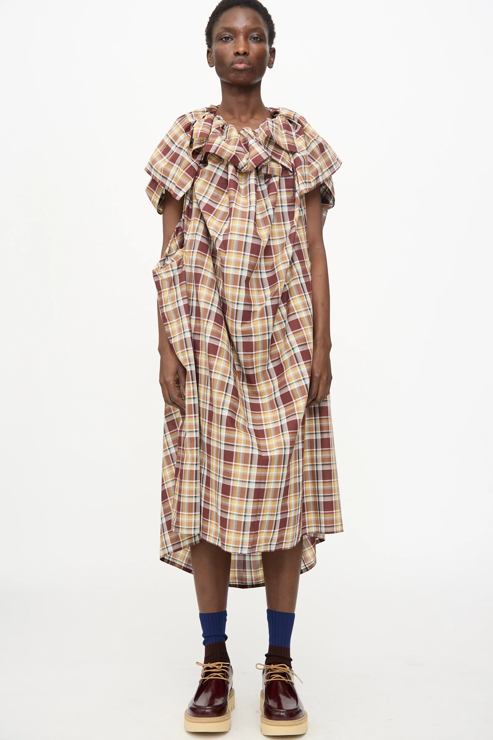 Cotton Batiste Check Dolabella Dress in Toffee - Image 2