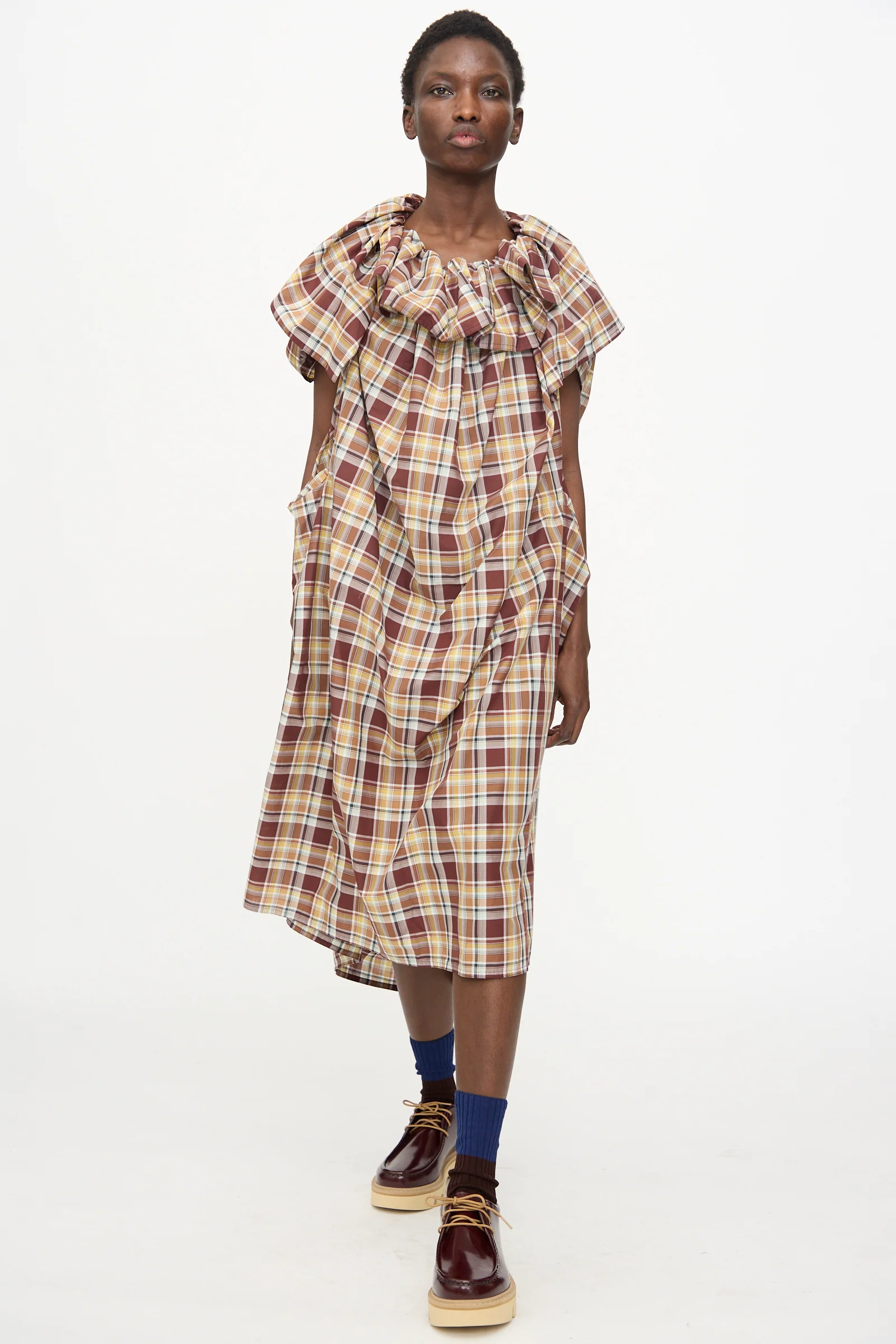 Cotton Batiste Check Dolabella Dress in Toffee - Image 4