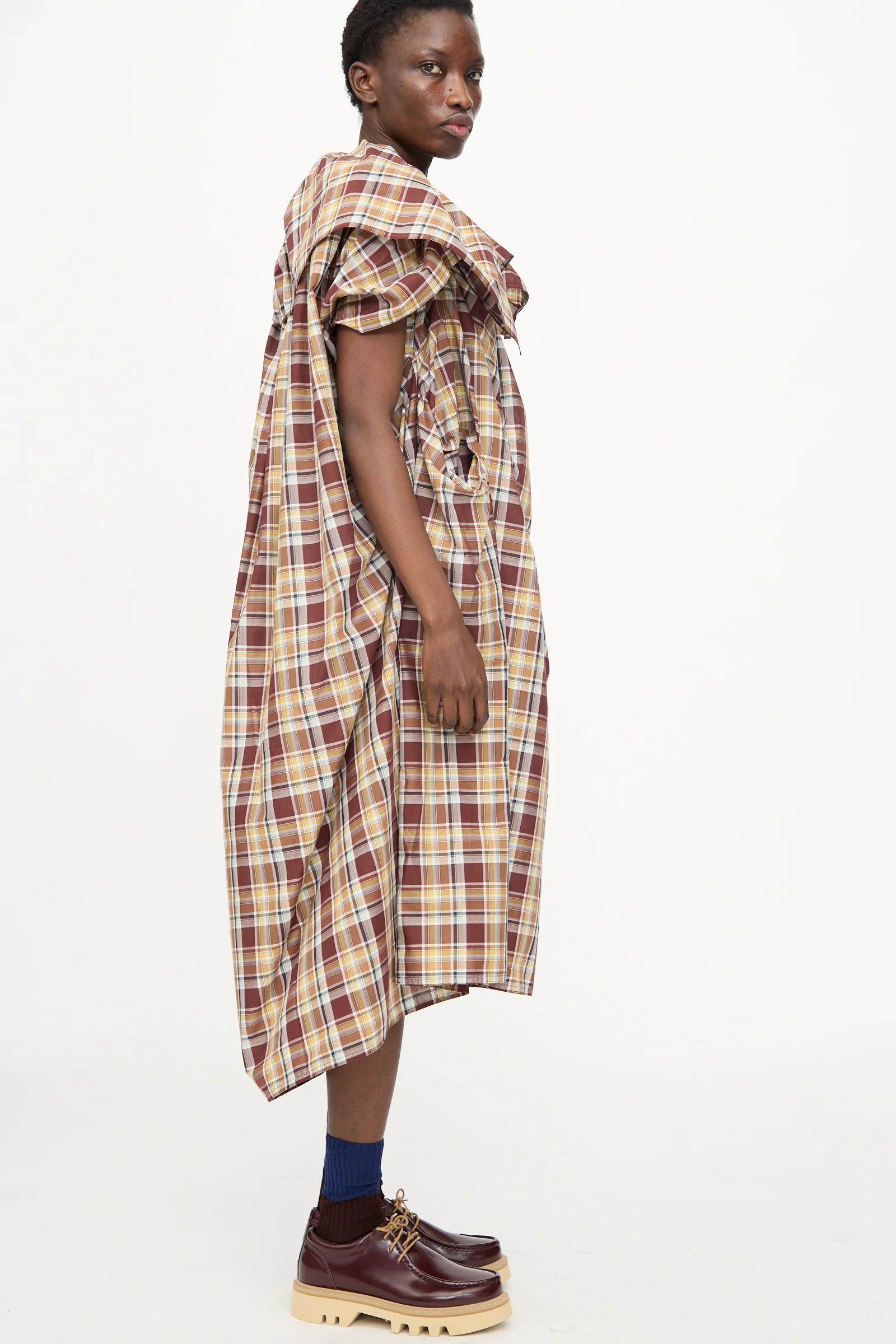 Cotton Batiste Check Dolabella Dress in Toffee - Image 5