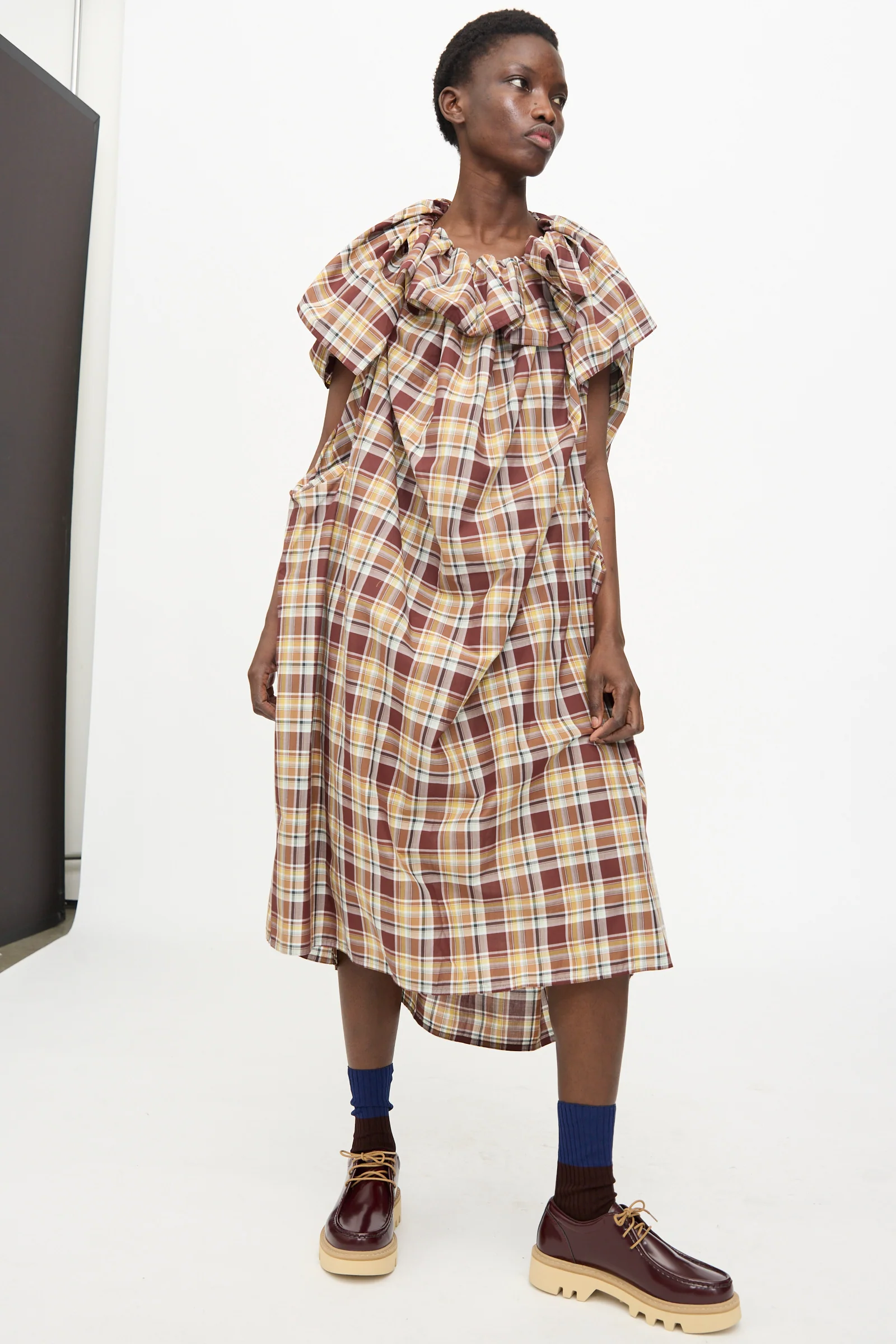 Cotton Batiste Check Dolabella Dress in Toffee - Image 6