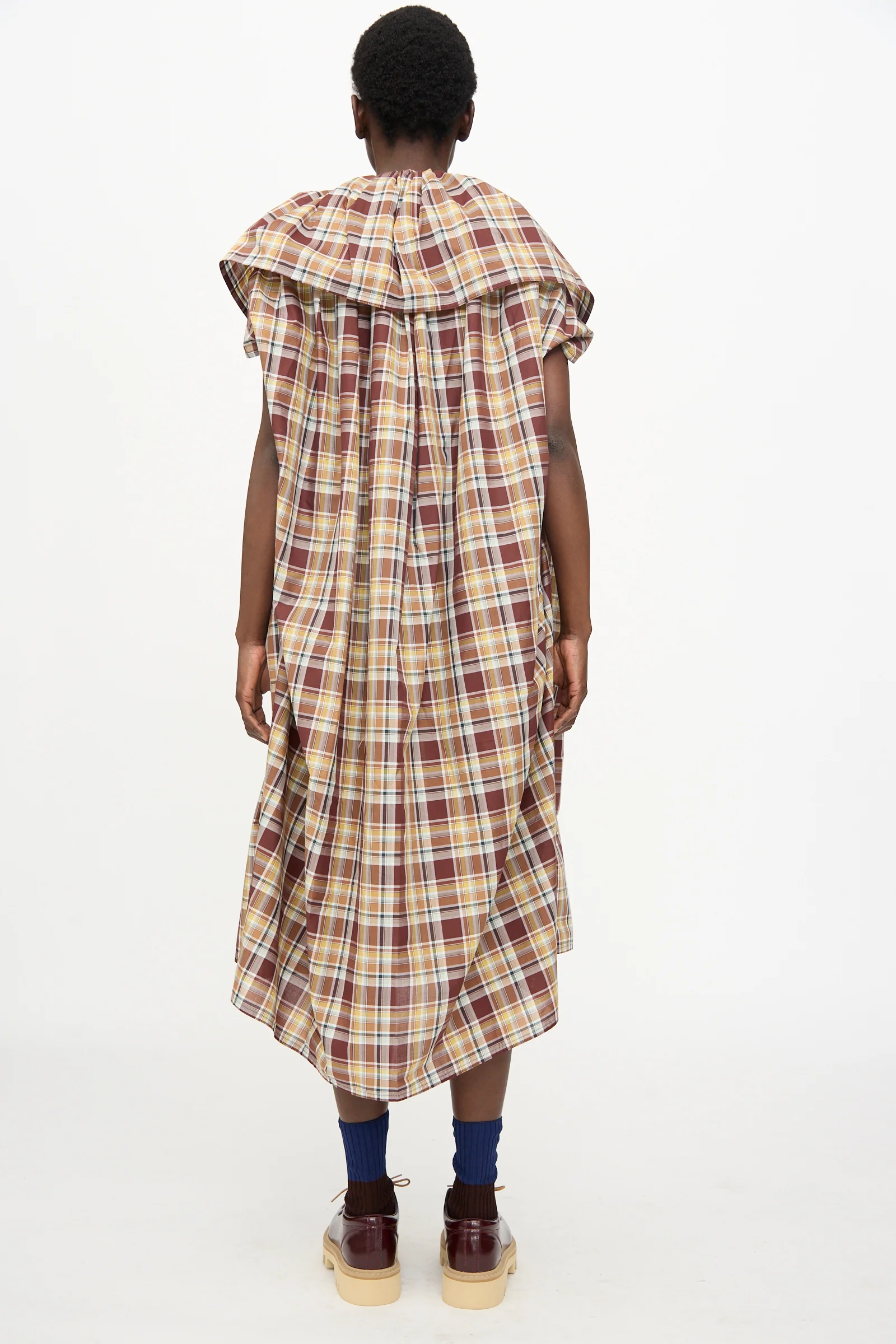 Cotton Batiste Check Dolabella Dress in Toffee - Image 8