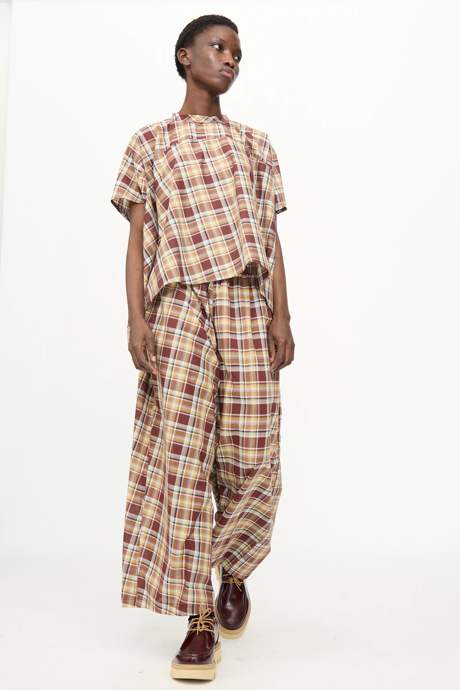 Cotton Batiste Check Parana Pant in Toffee - Image 2