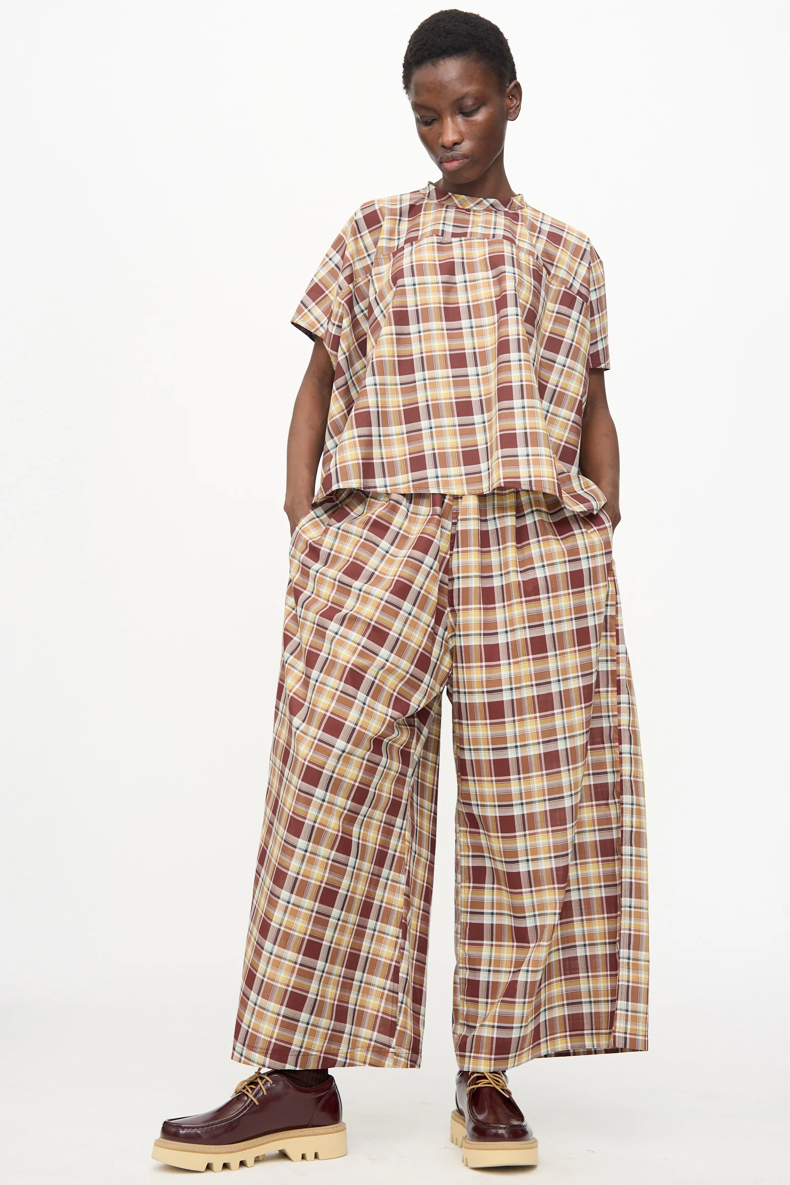 Cotton Batiste Check Parana Pant in Toffee - Image 4