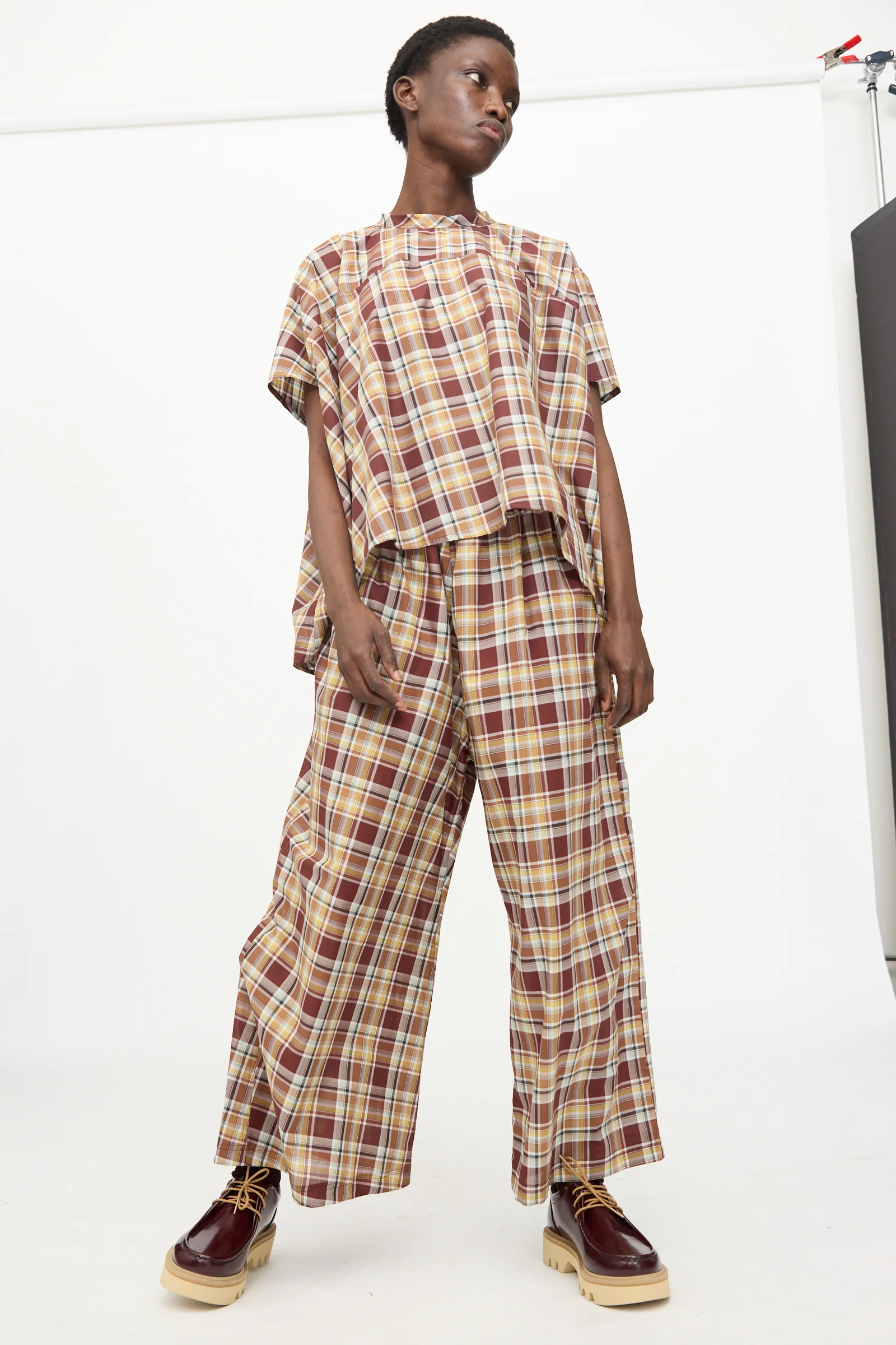 Cotton Batiste Check Parana Pant in Toffee - Image 5