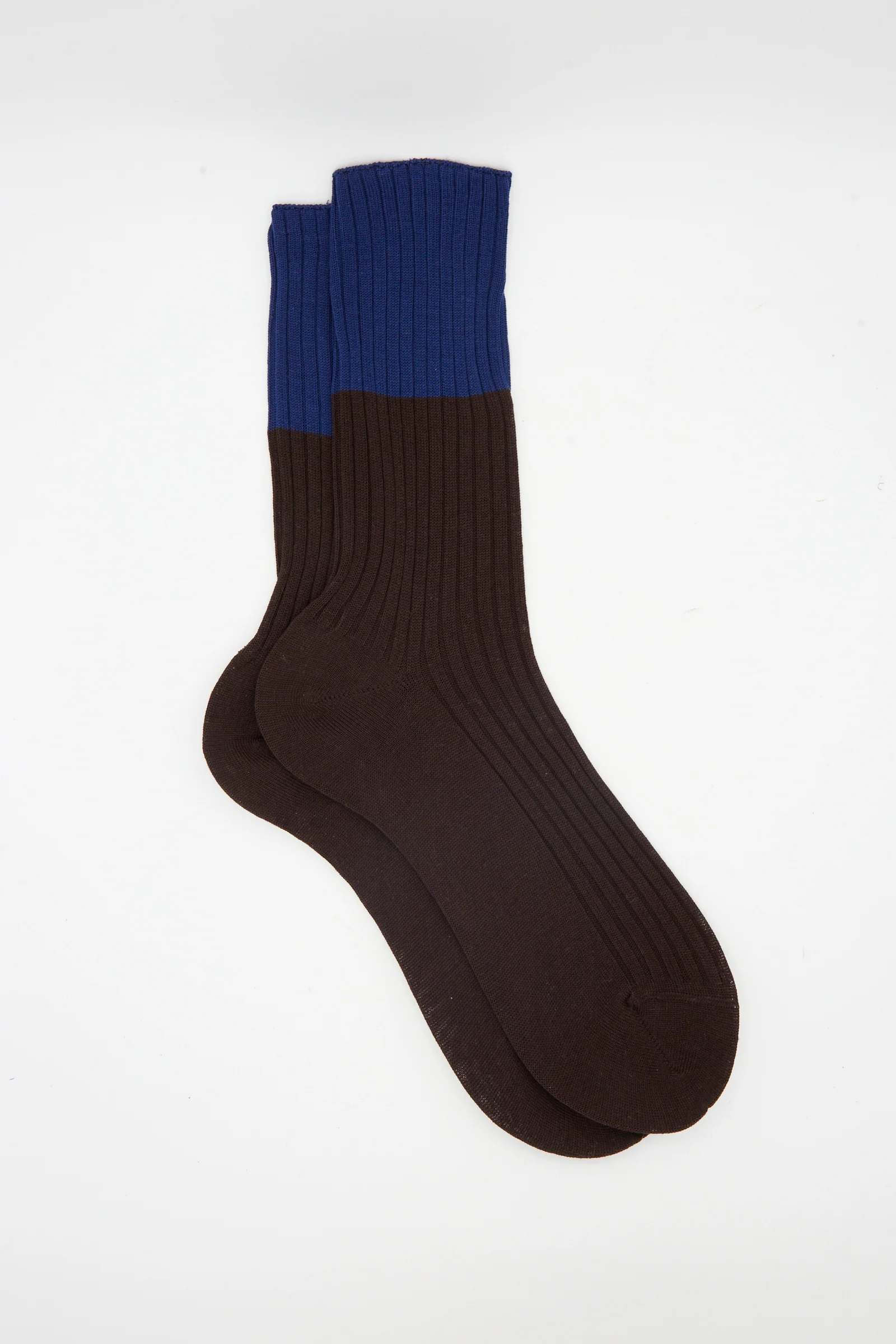 Ribbed Cotton Four Socks in Dark Blue and Cacao