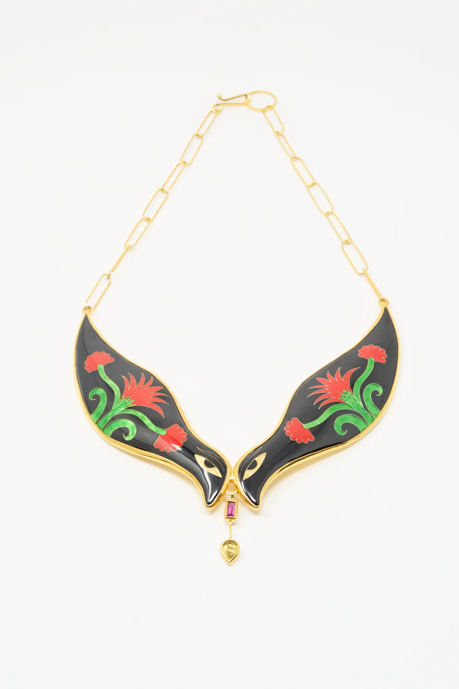 Bird Necklace in Black and Red Flower - Image 3
