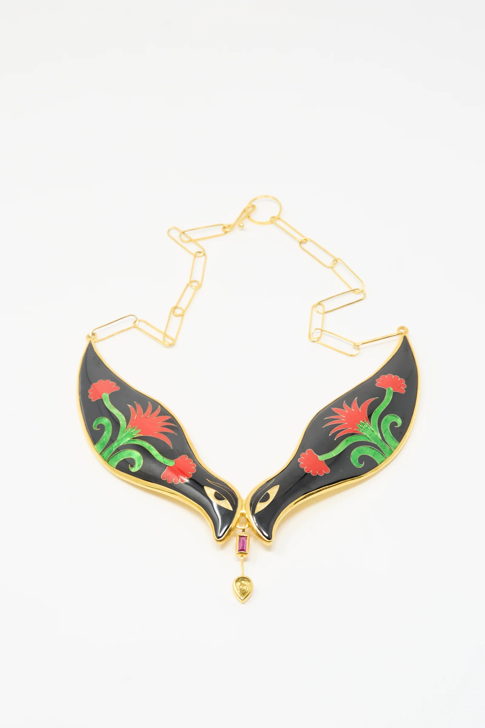 Bird Necklace in Black and Red Flower - Image 5
