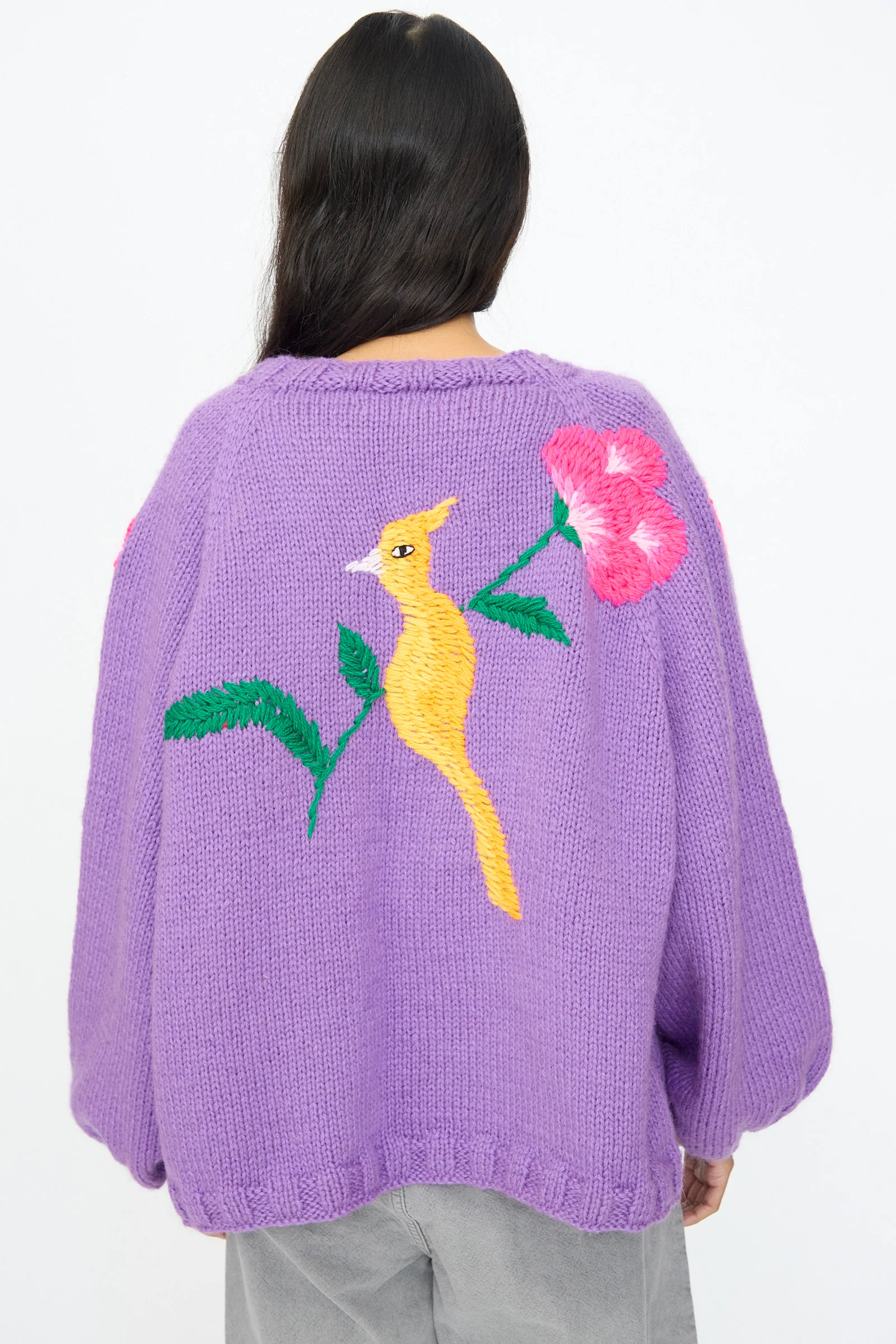 Cardigan in Purple with Bird and Flower - Image 8