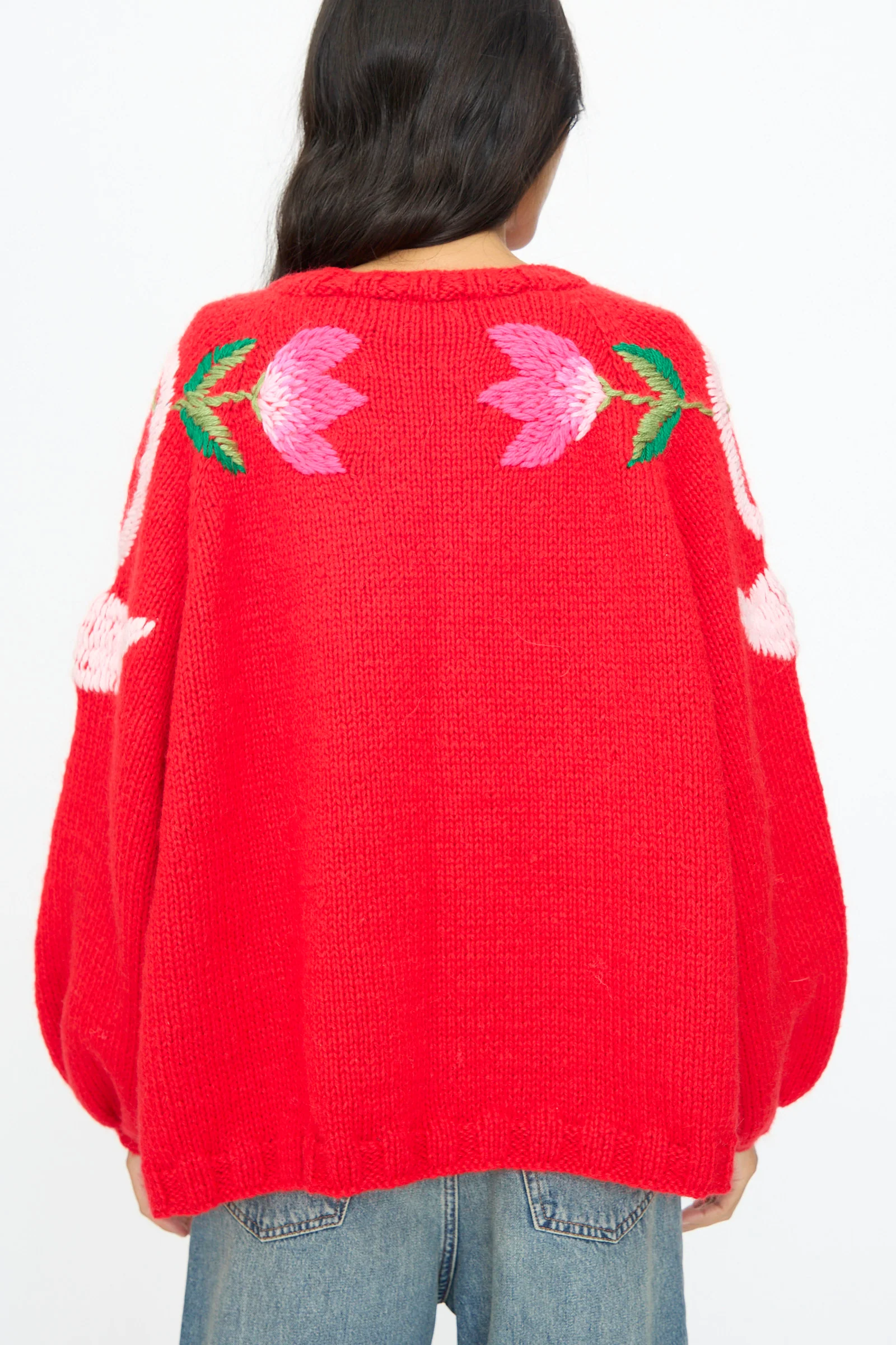Cardigan in Red with Flowers and Swans - Image 7