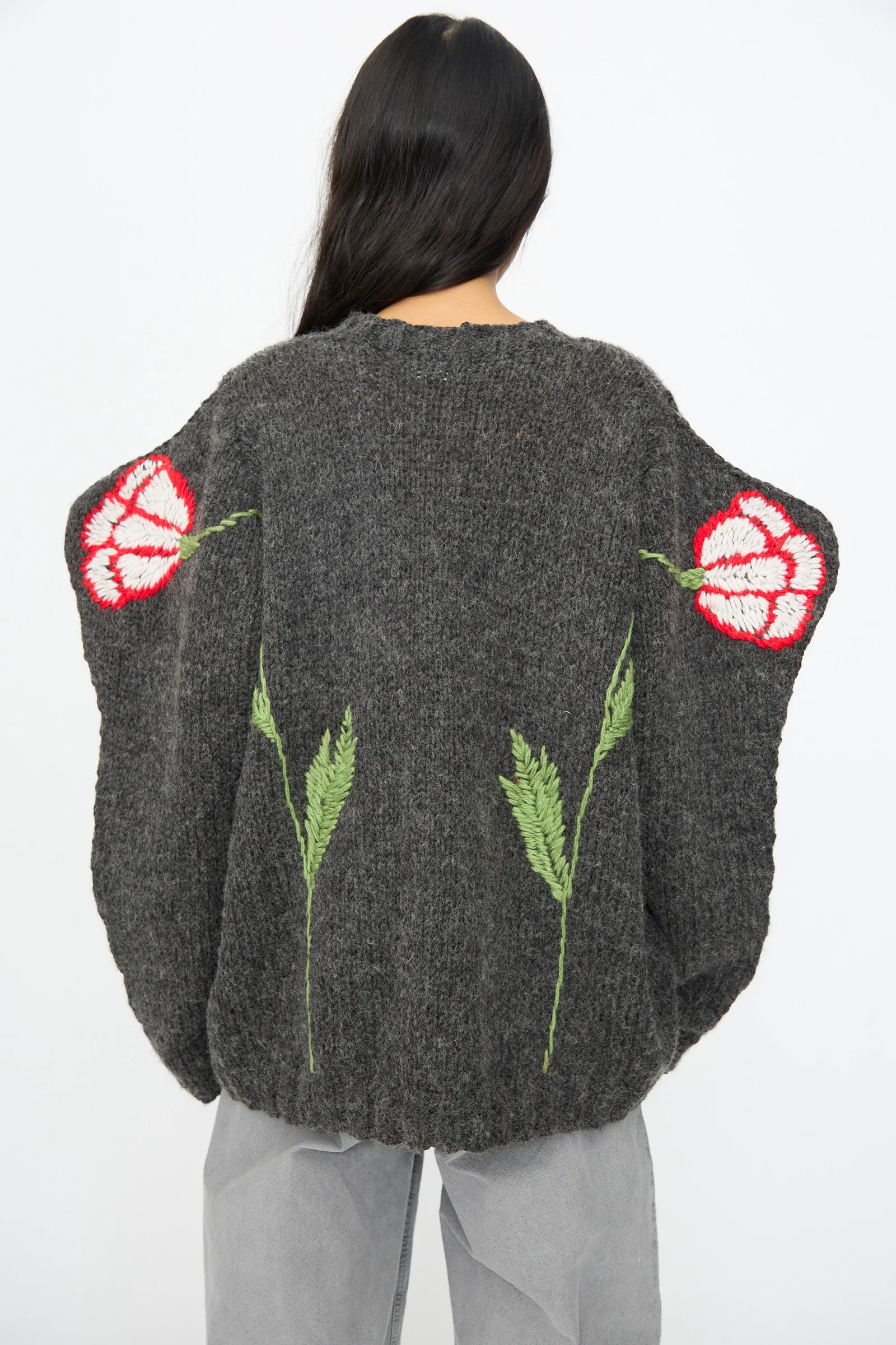 Sweater in Charcoal with Tigers and Flowers - Image 6