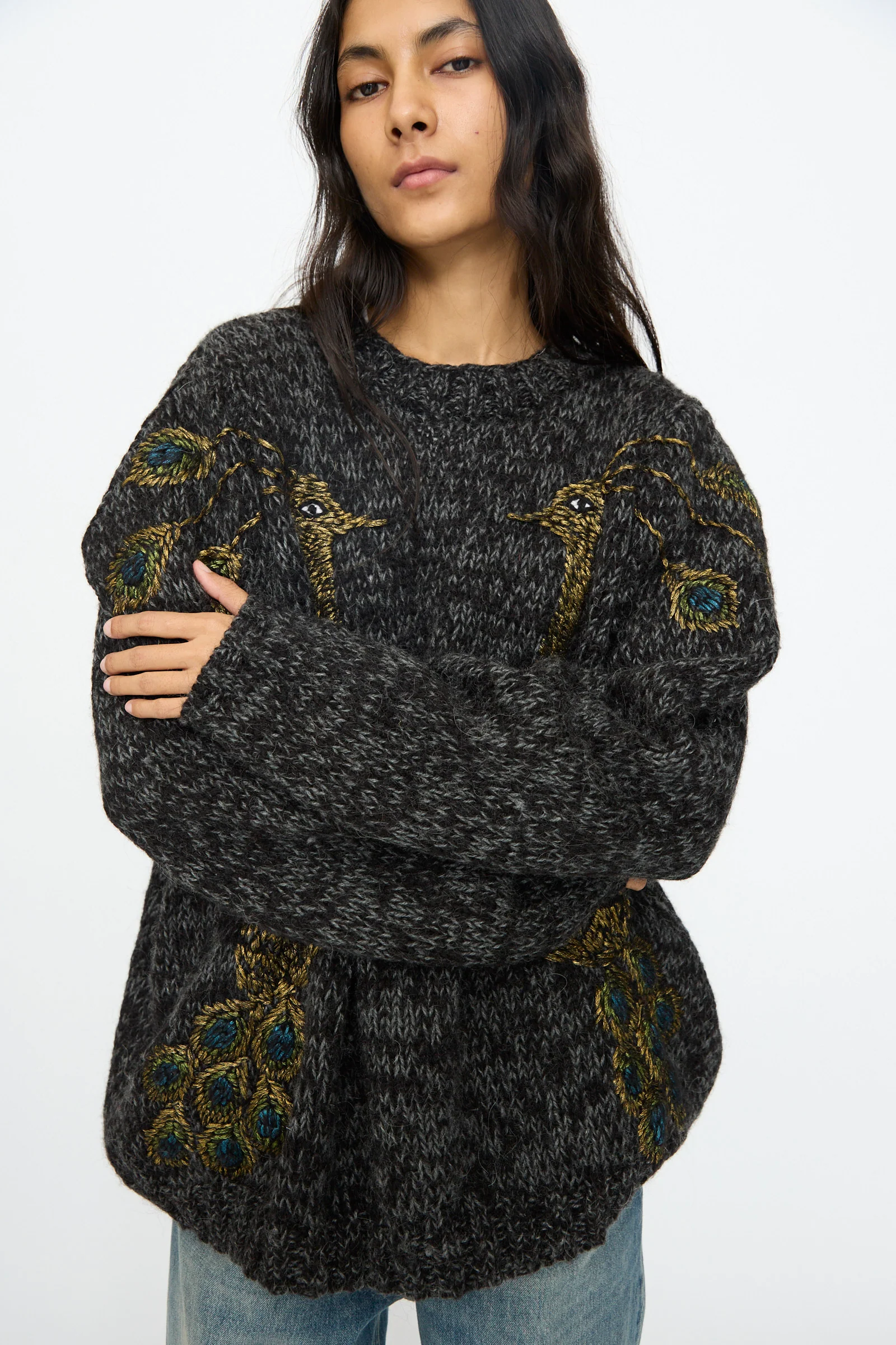 Sweater in Charcoal with Peacocks - Image 5