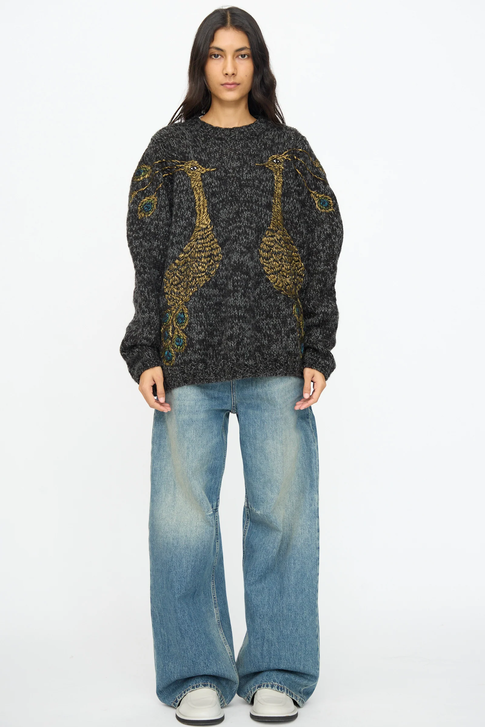 Sweater in Charcoal with Peacocks - Image 6
