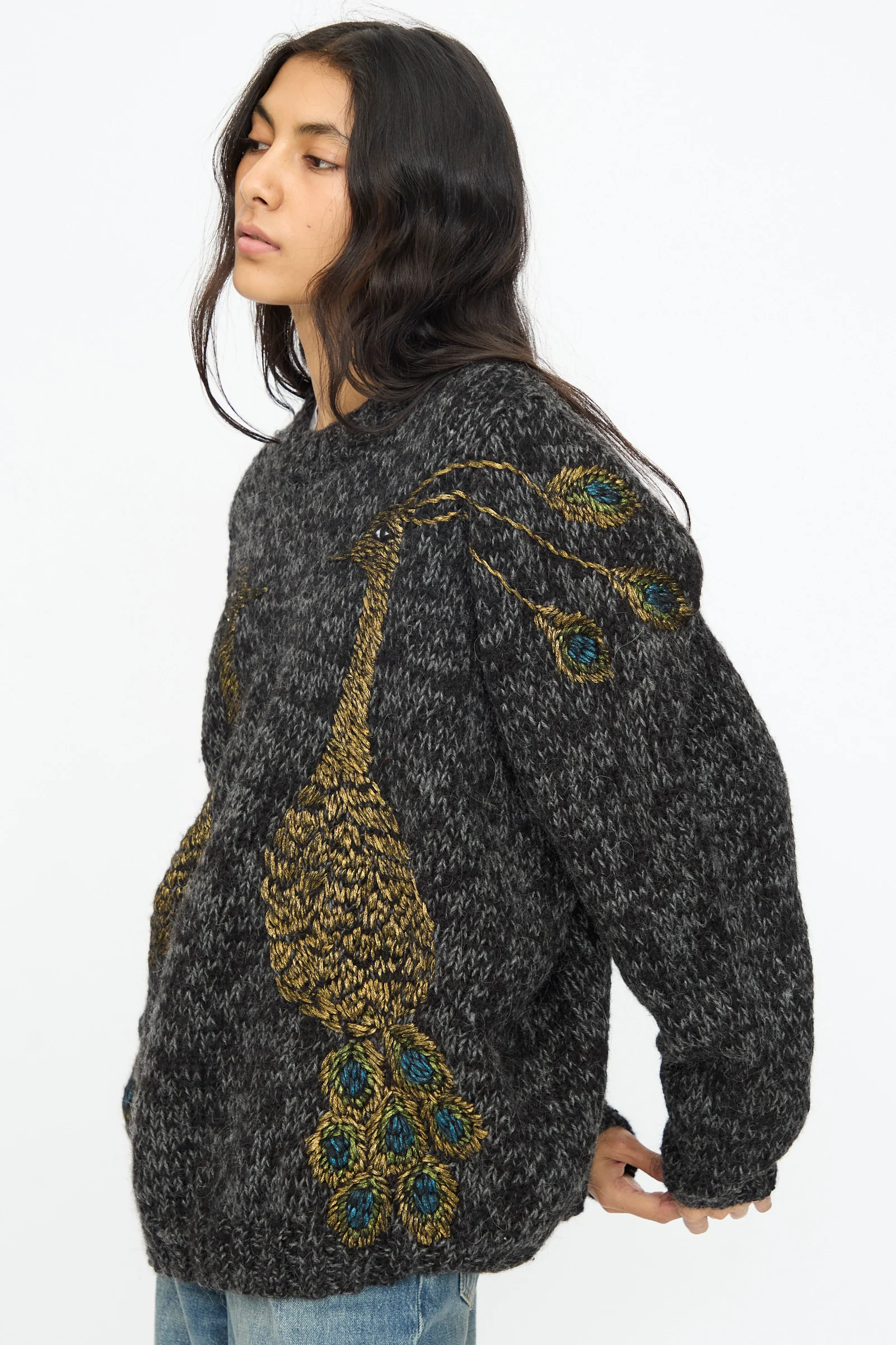 Sweater in Charcoal with Peacocks - Image 7