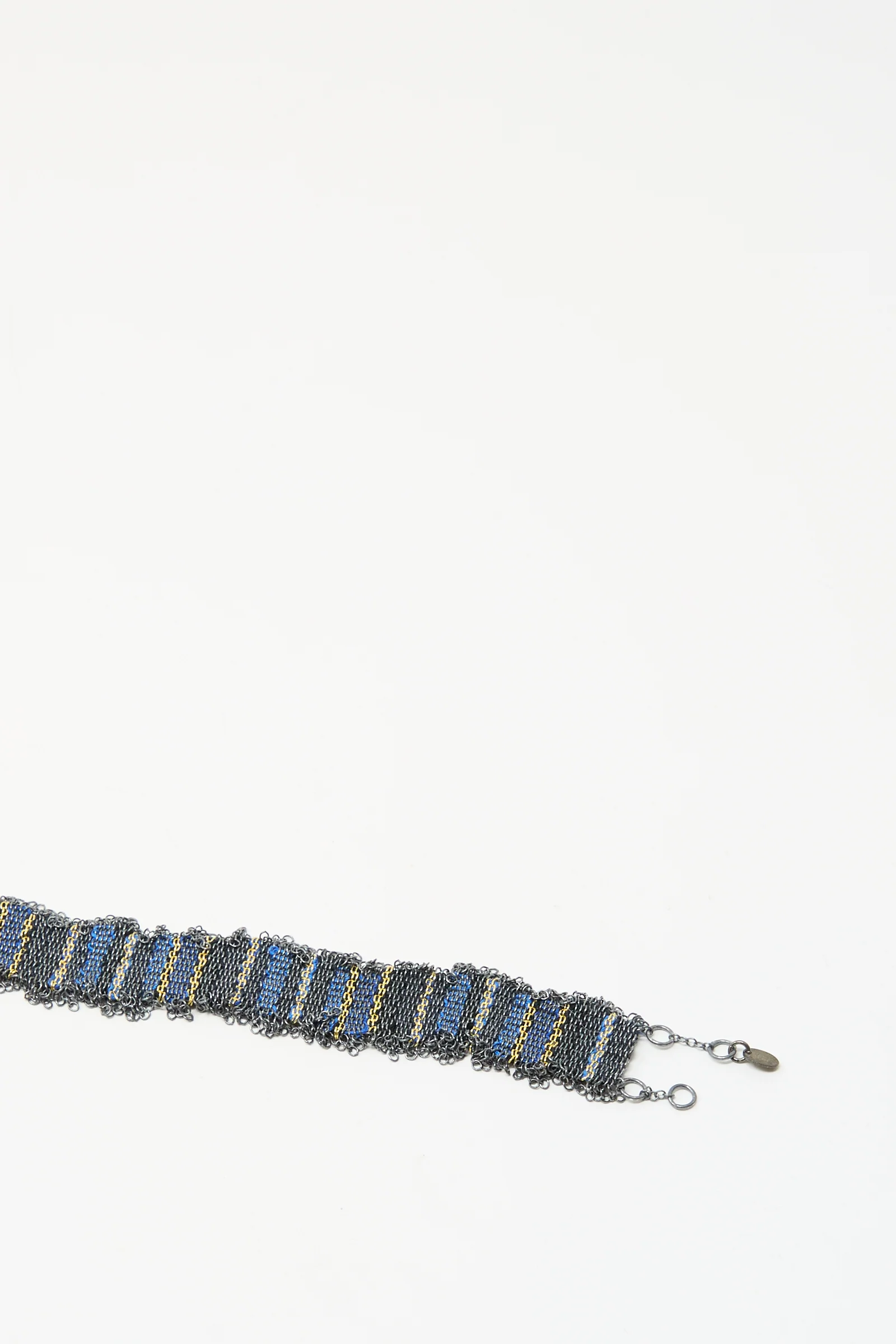 Silver and Silk Woven Bracelet in Blue - Image 3