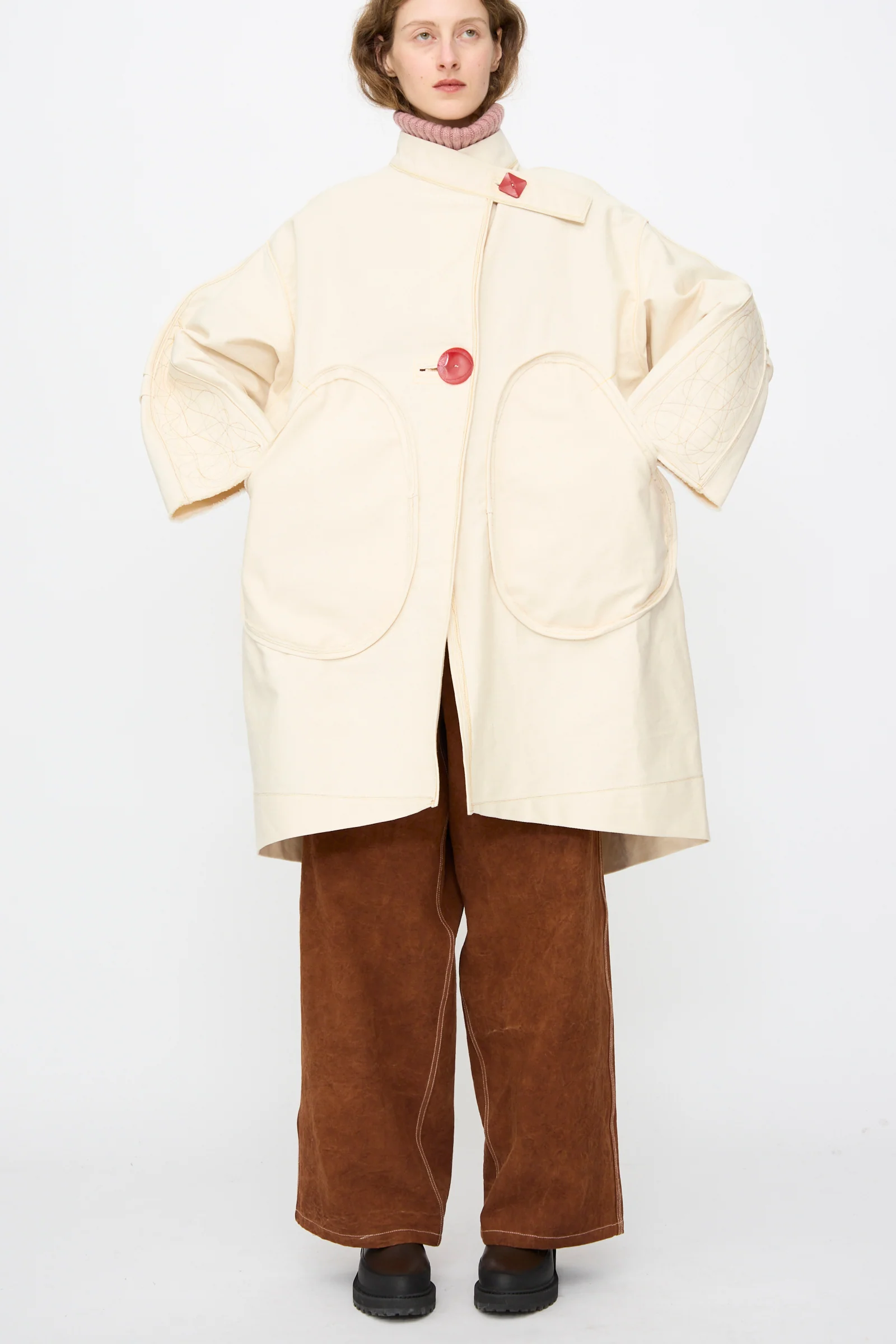 Denim Fishtail Parka in Ecru - Image 6