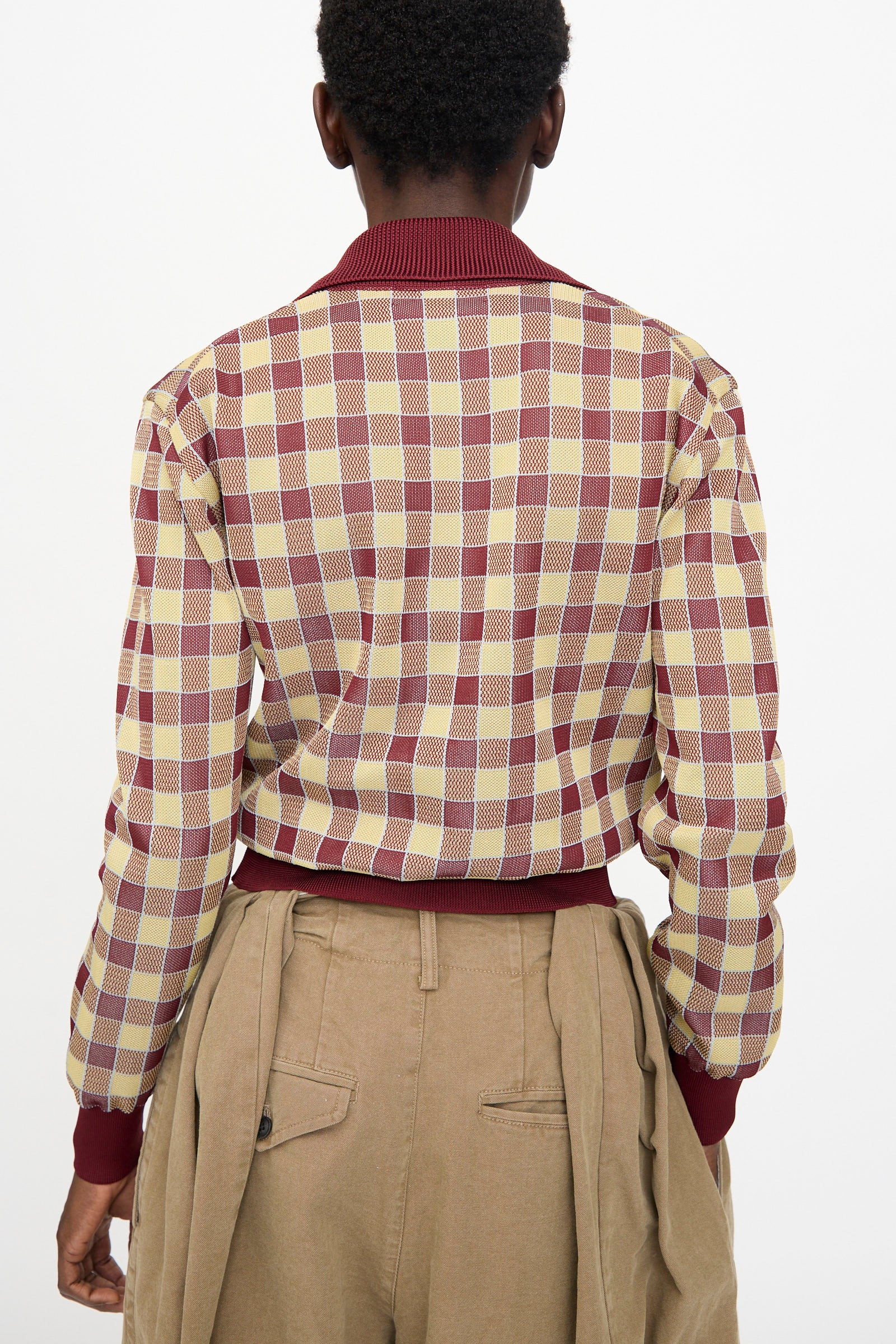 Check Knit Cardigan in Dark Red - Image 6
