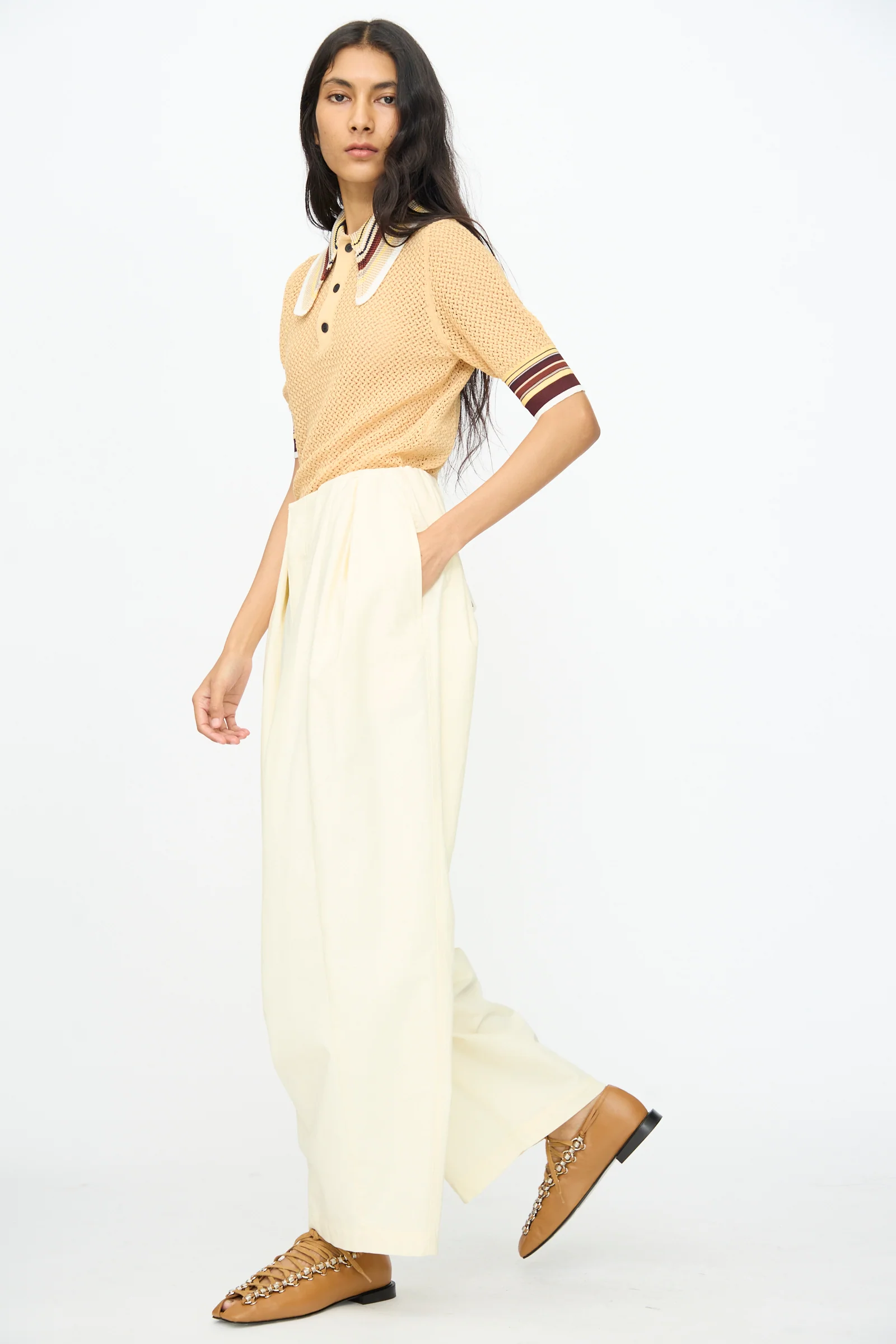 Cotton Ox Wide Pant in Off White - Image 5
