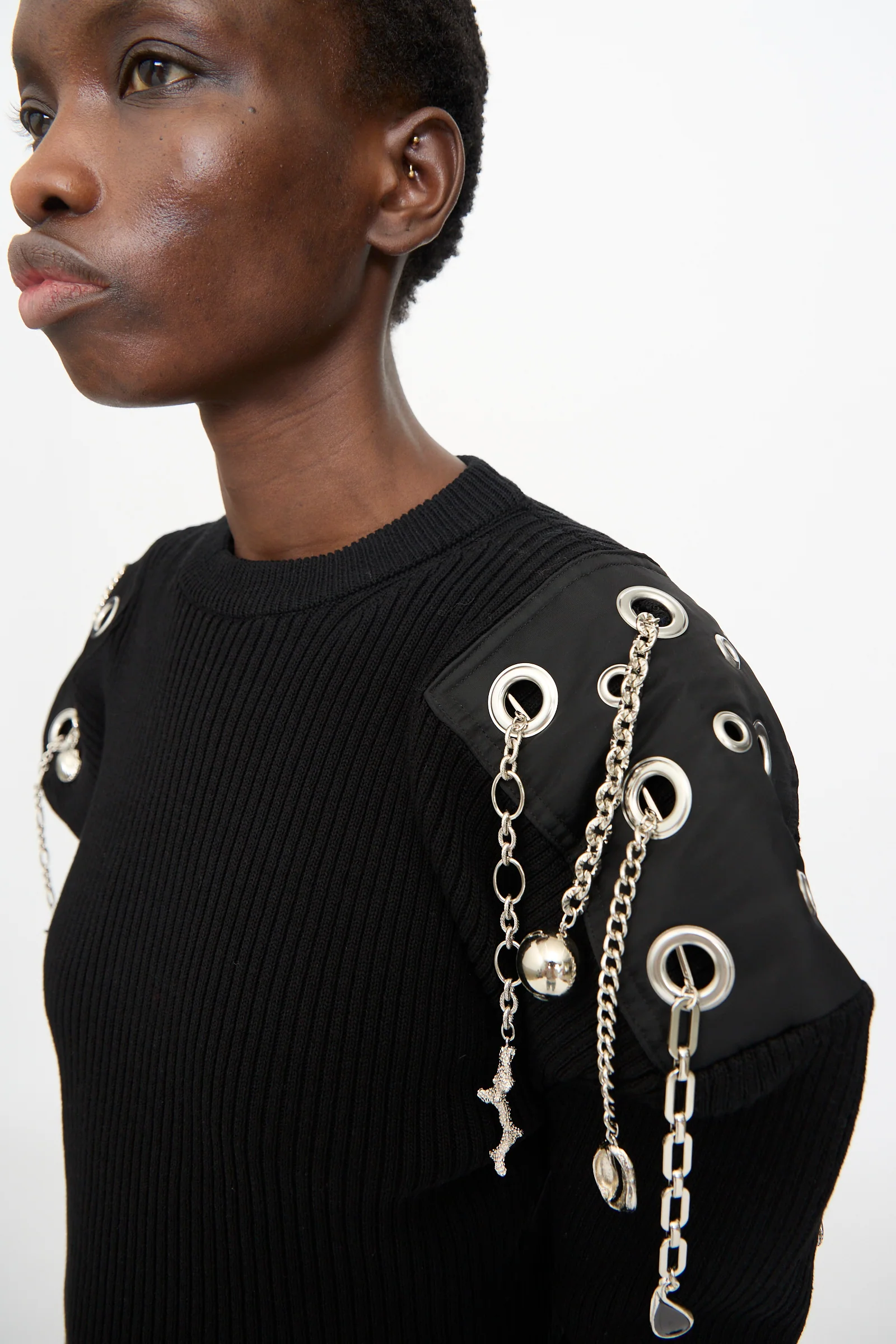 Decoration Rib Knit Pullover in Black - Image 3