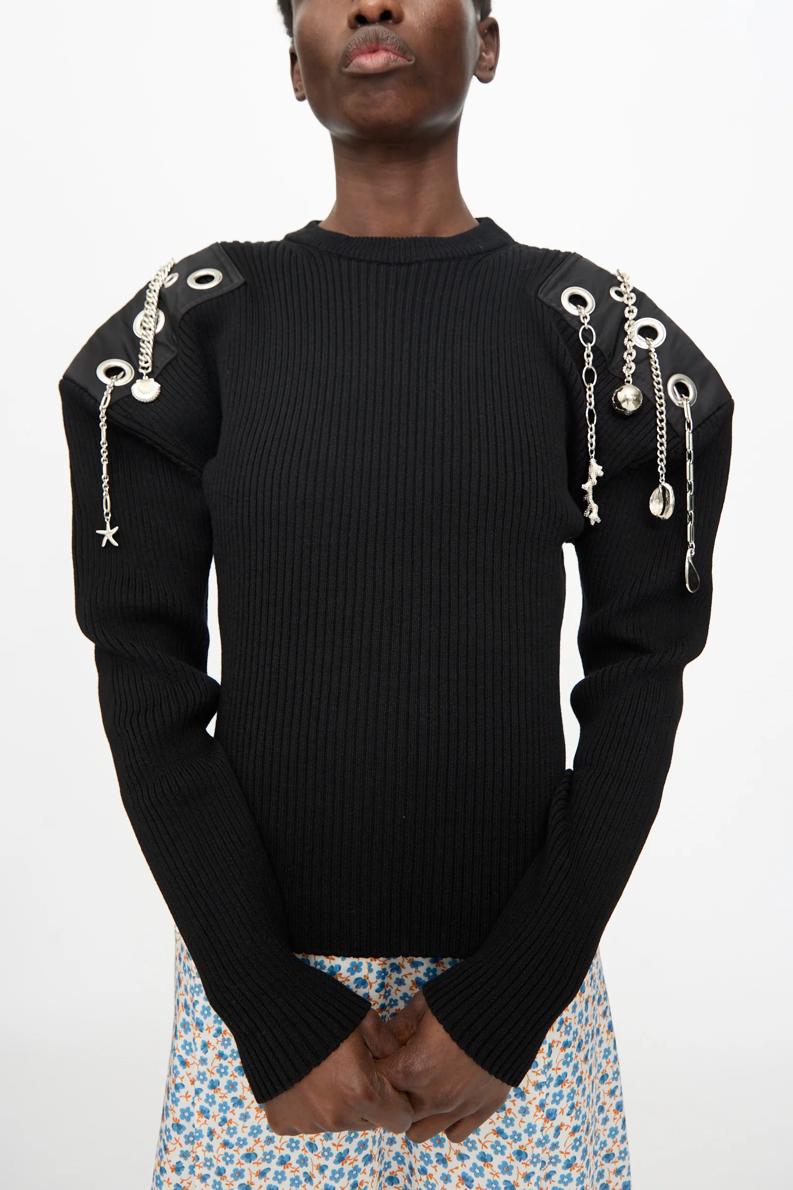 Decoration Rib Knit Pullover in Black - Image 5