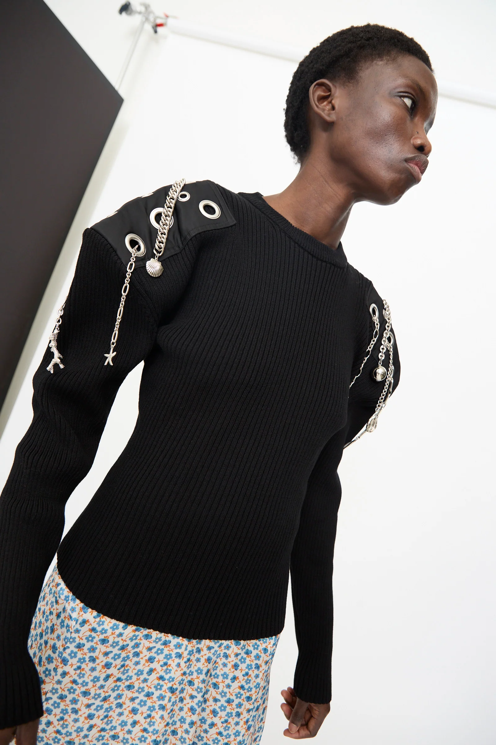 Decoration Rib Knit Pullover in Black - Image 6