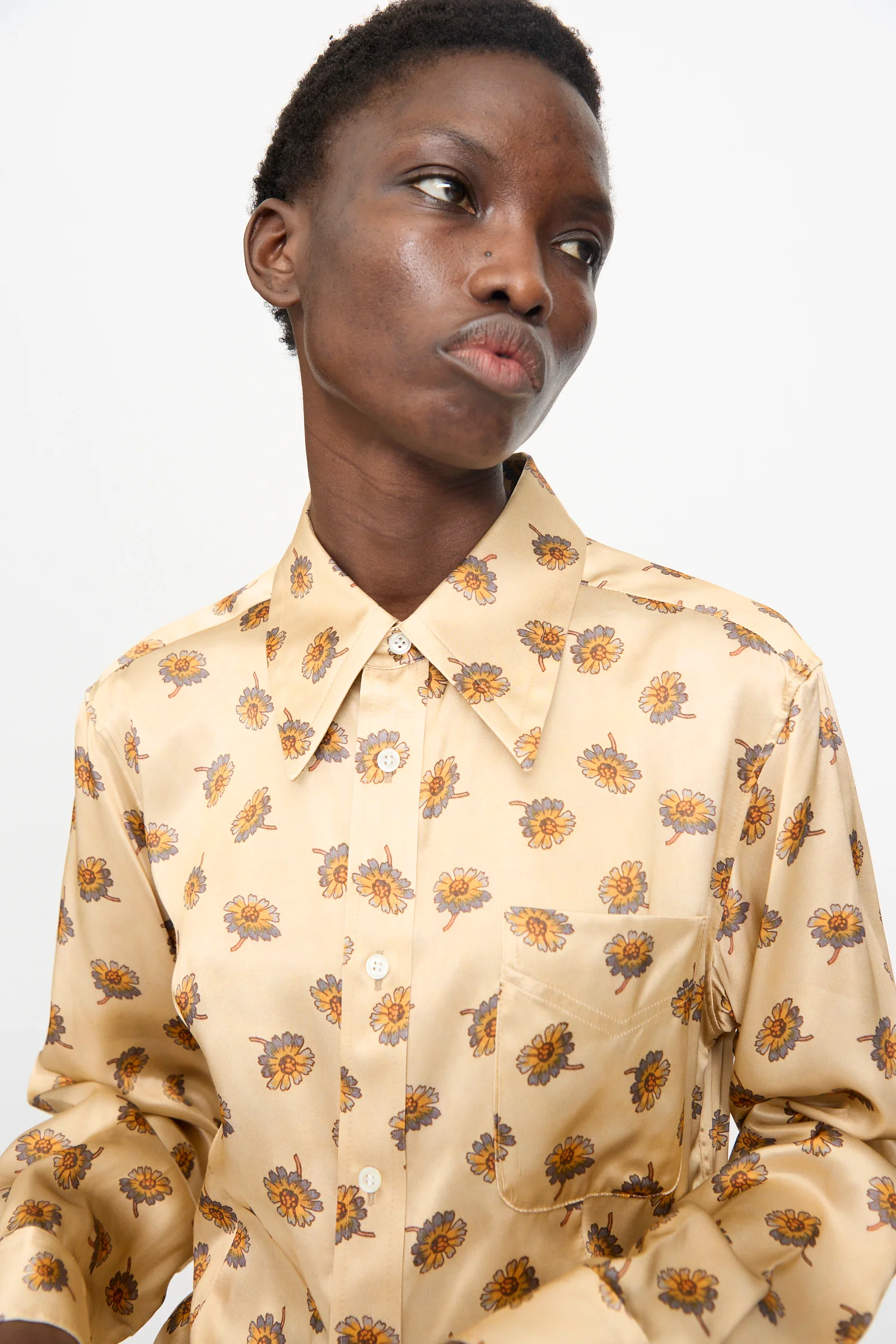 Flower Print Shirt in Beige - Image 3