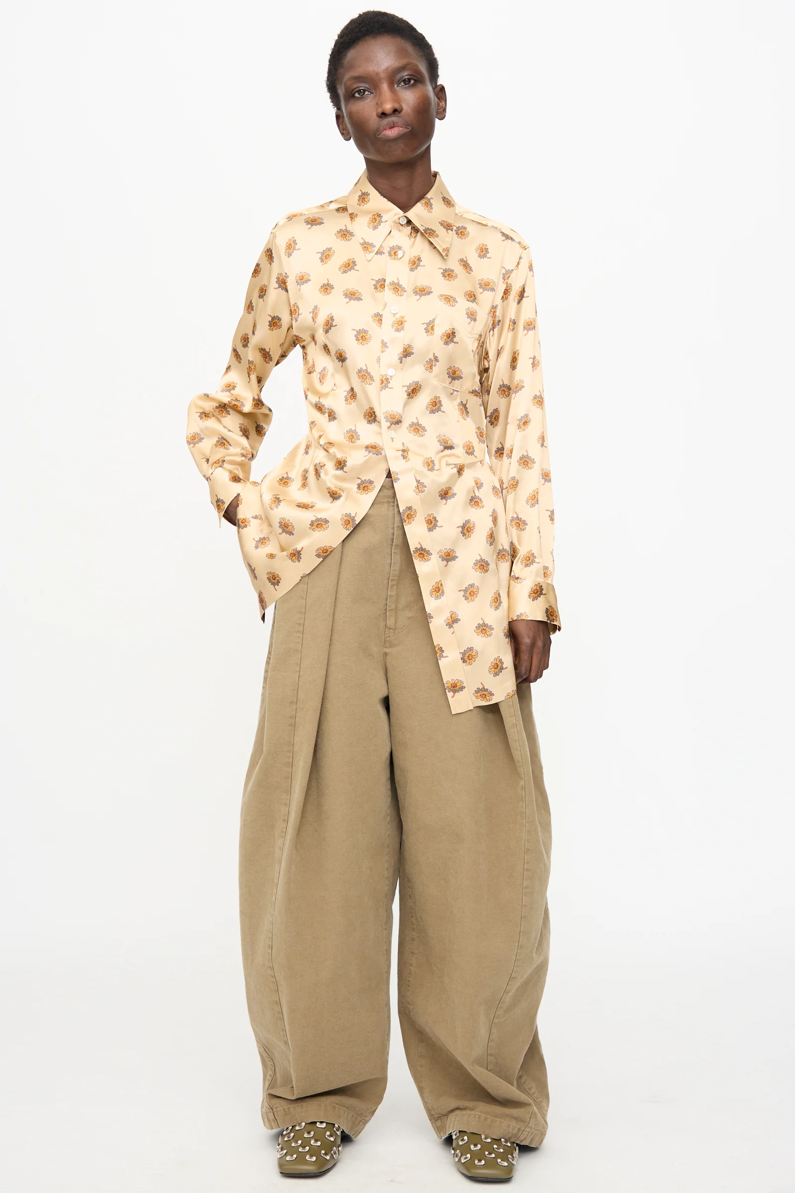 Flower Print Shirt in Beige - Image 4