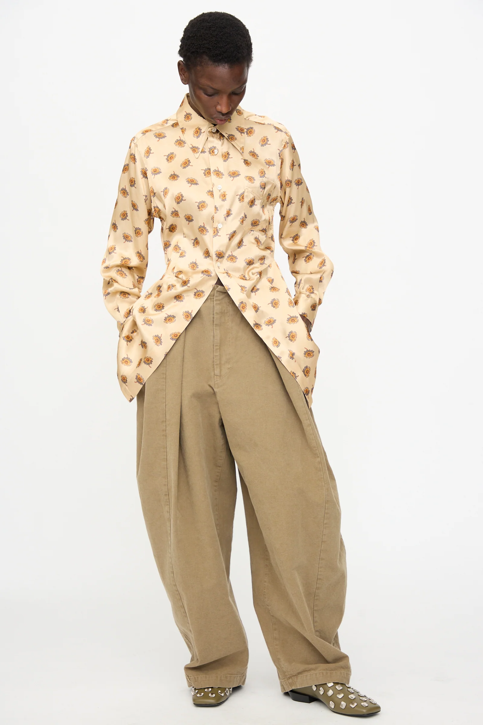 Flower Print Shirt in Beige - Image 5