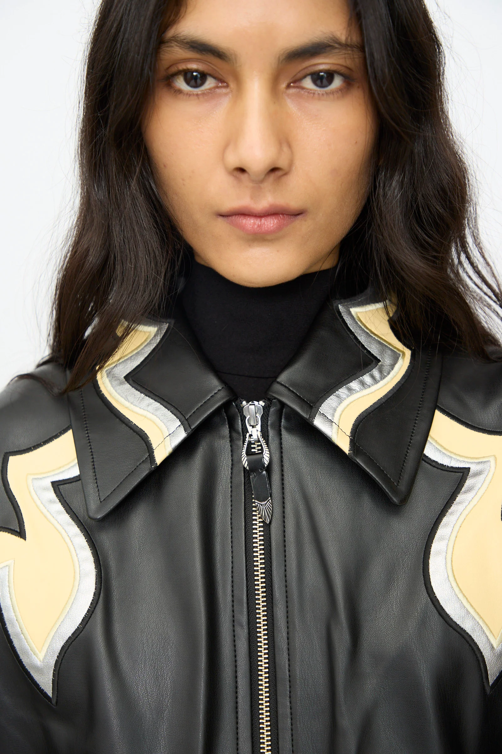 Synthetic Leather Jacket in Black - Image 3