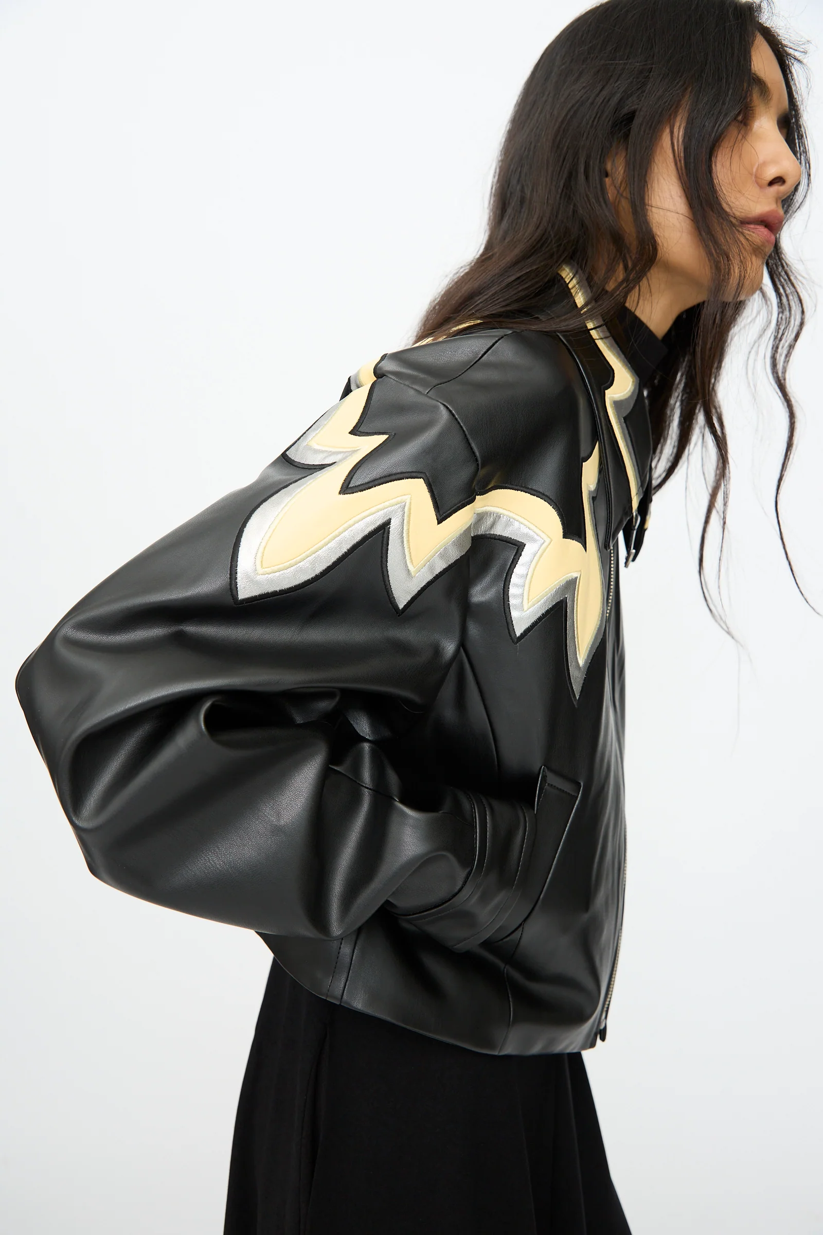 Synthetic Leather Jacket in Black - Image 4