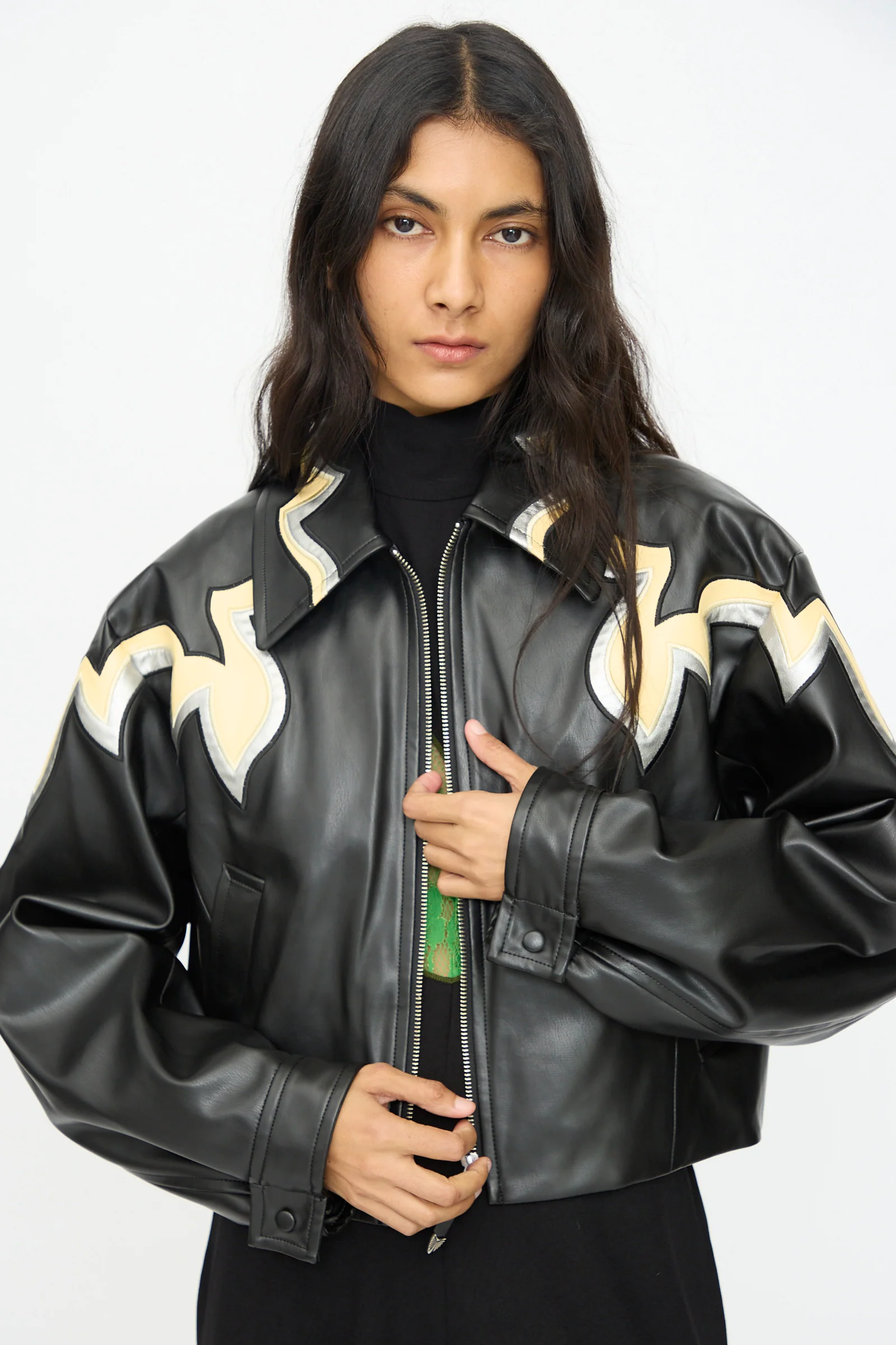 Synthetic Leather Jacket in Black - Image 5