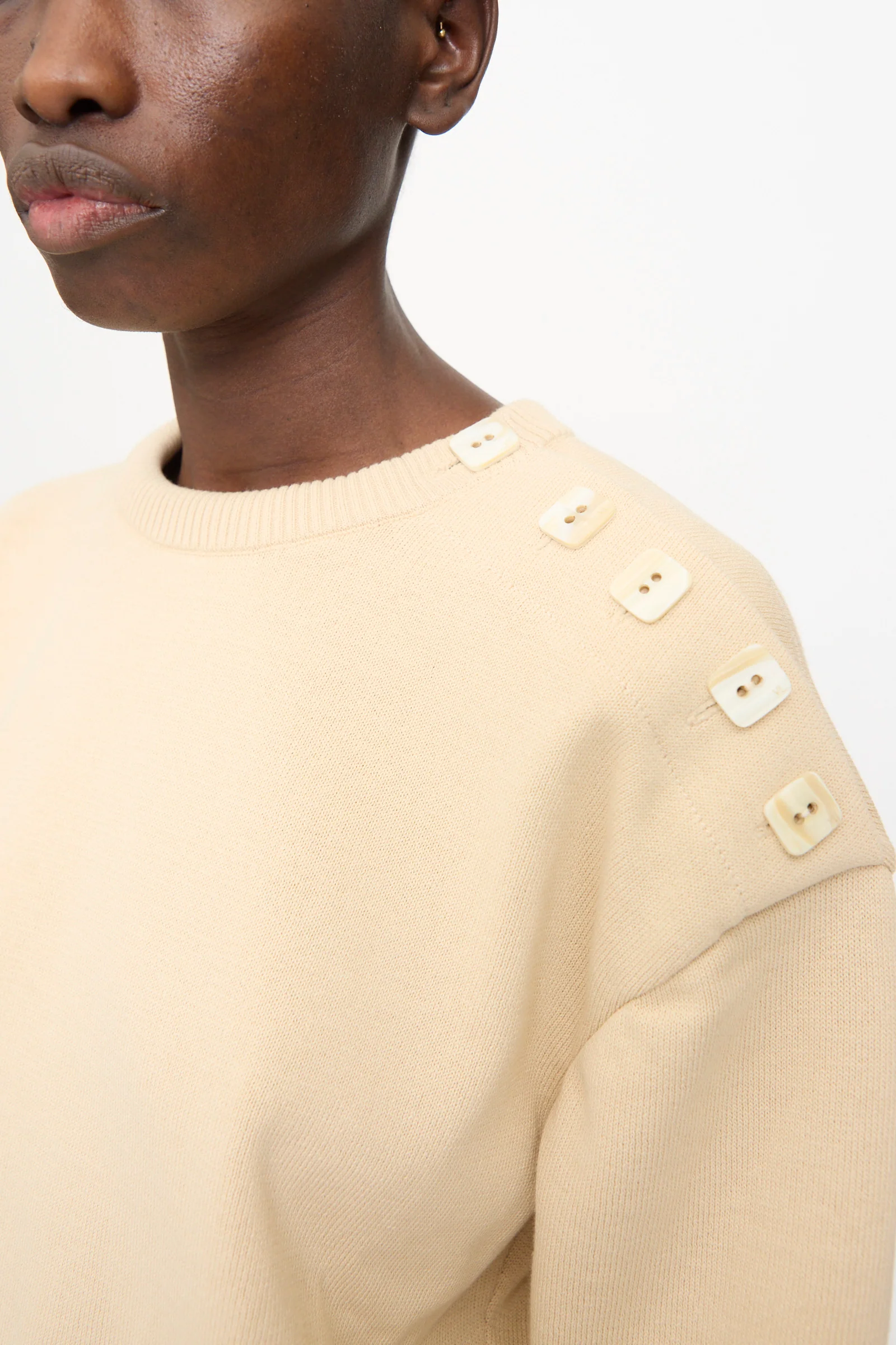 Button Shoulder Boxy Sweater in Cream - Image 3