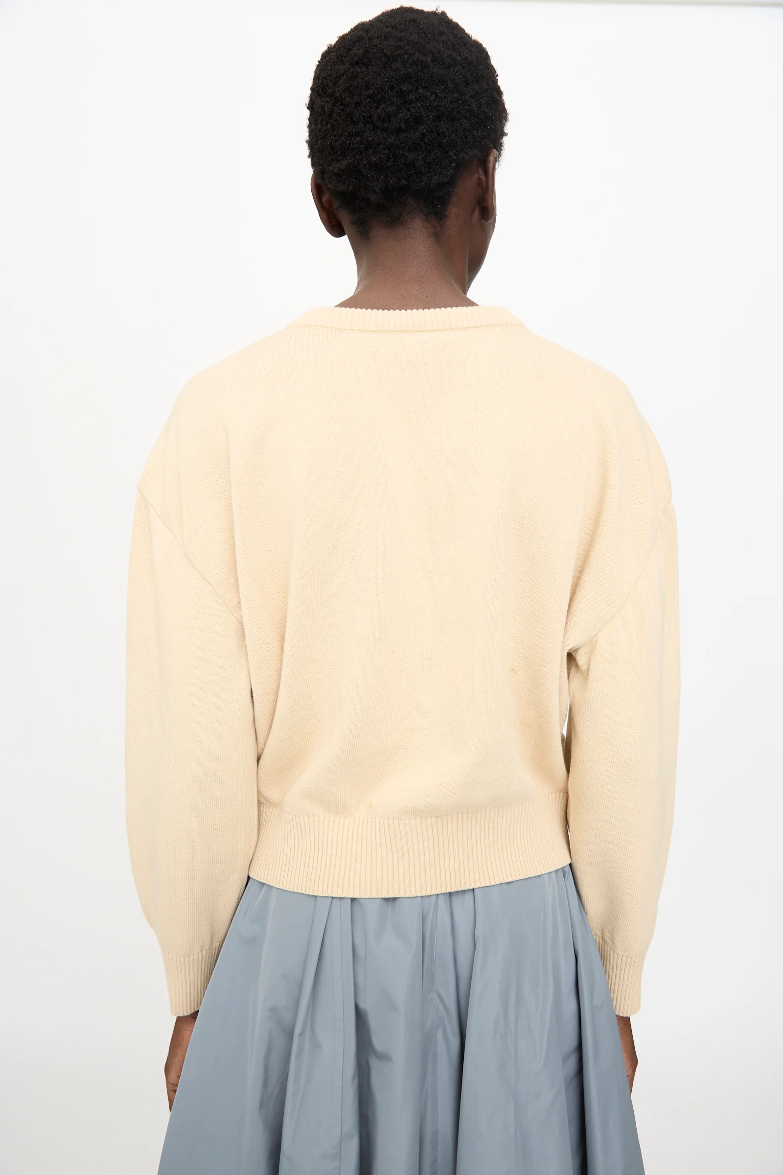 Button Shoulder Boxy Sweater in Cream - Image 8