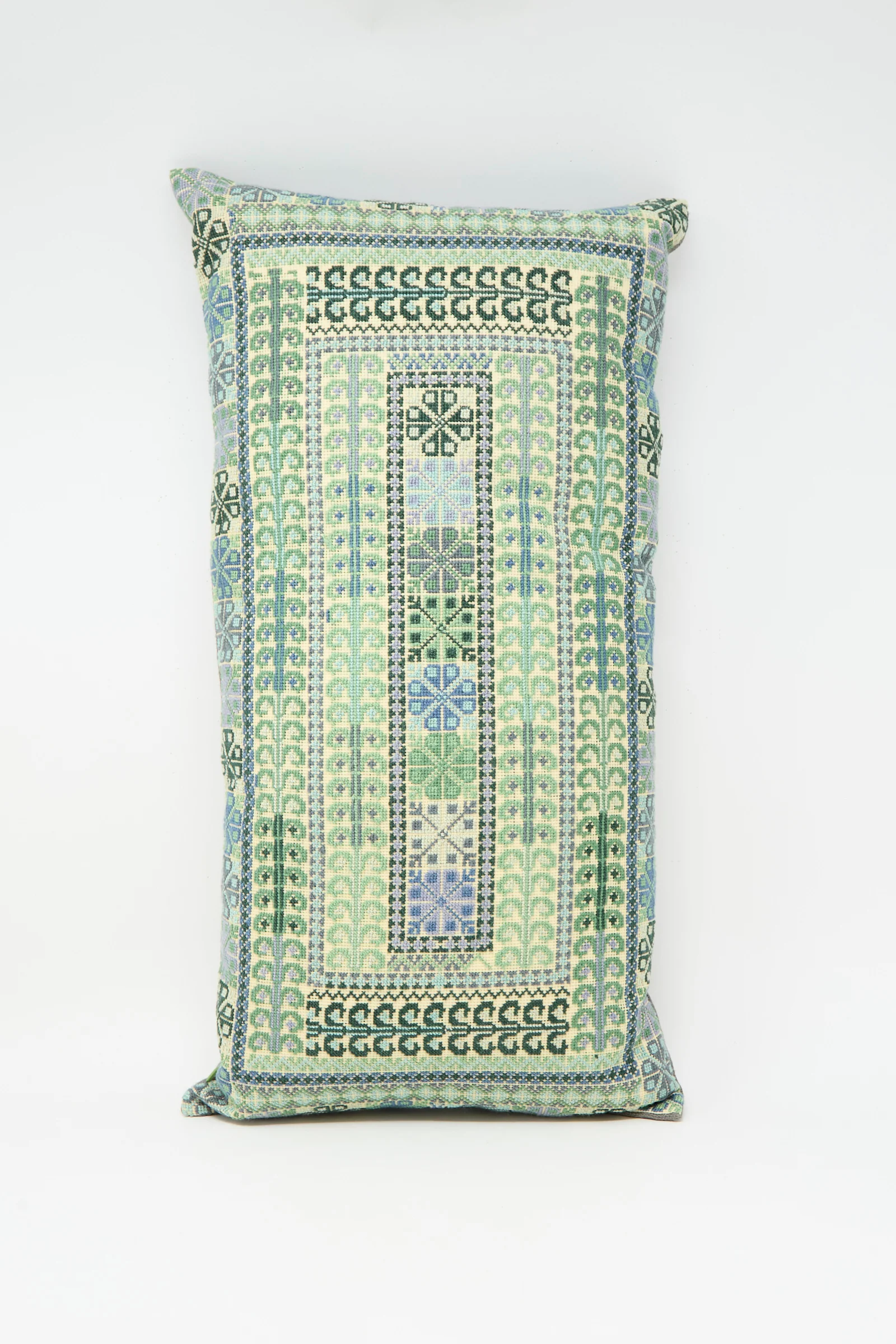 Yasmin Hand Embroidered Pillow in Olive and Slate