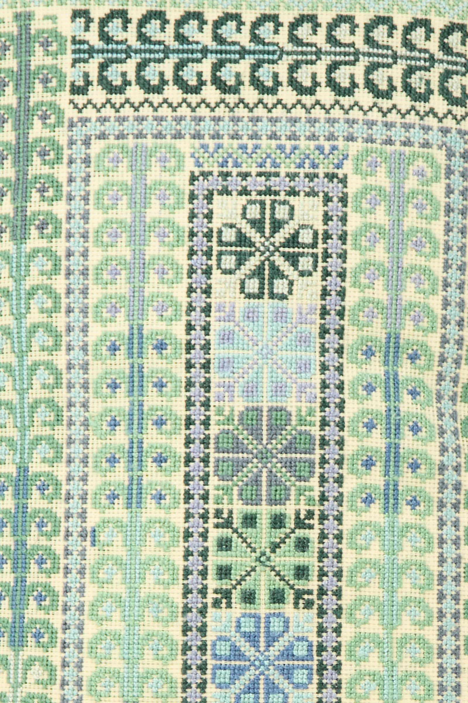 Yasmin Hand Embroidered Pillow in Olive and Slate - Image 2