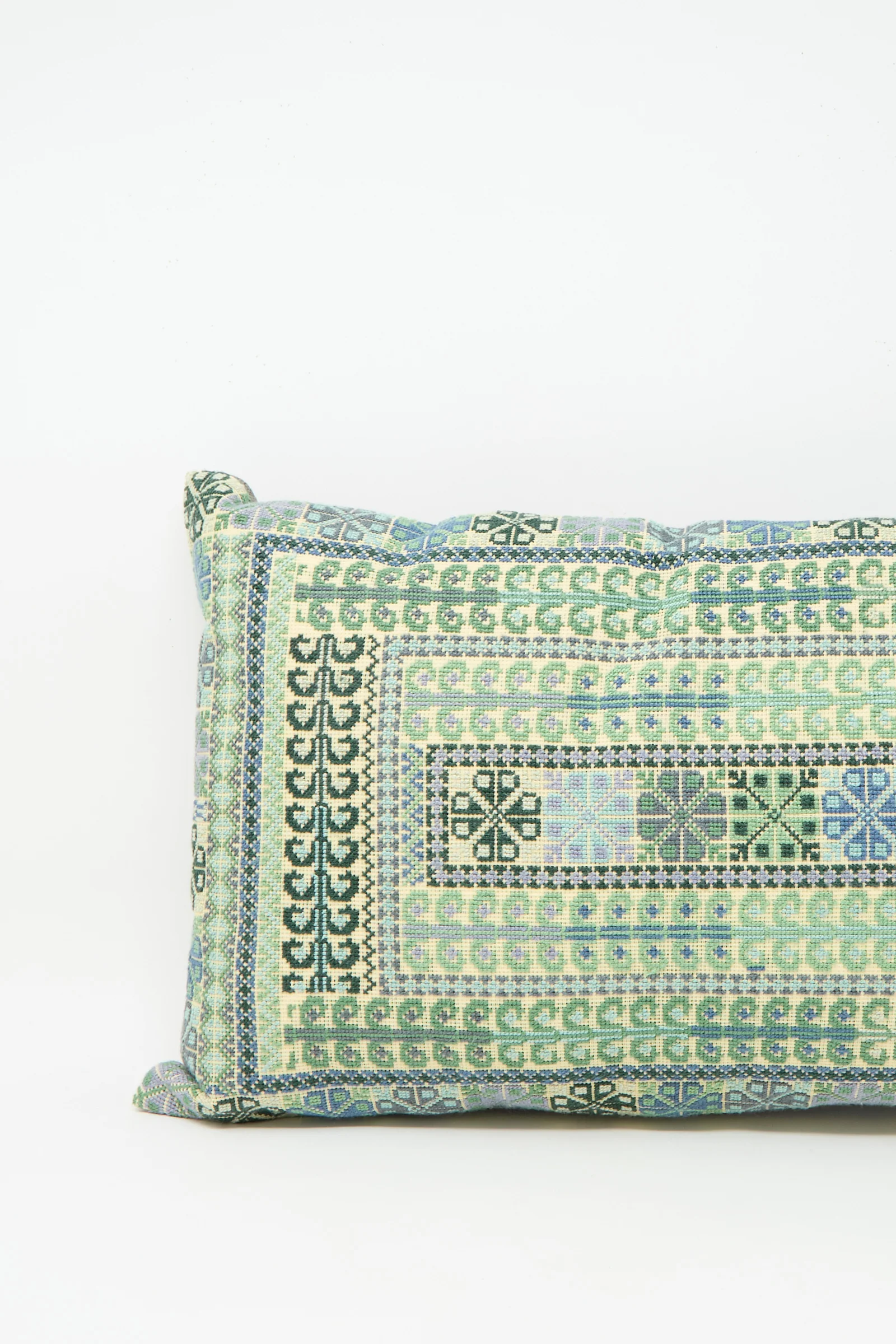 Yasmin Hand Embroidered Pillow in Olive and Slate - Image 3