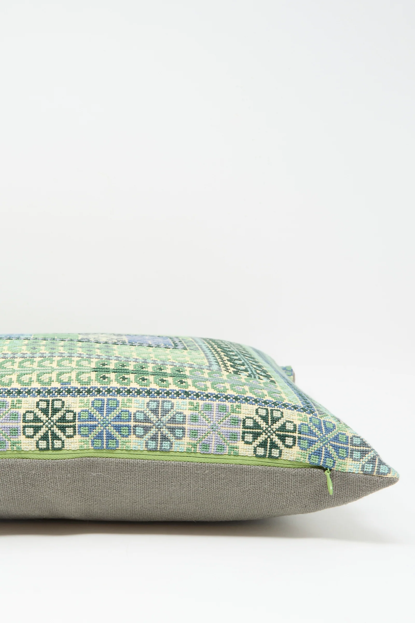 Yasmin Hand Embroidered Pillow in Olive and Slate - Image 5